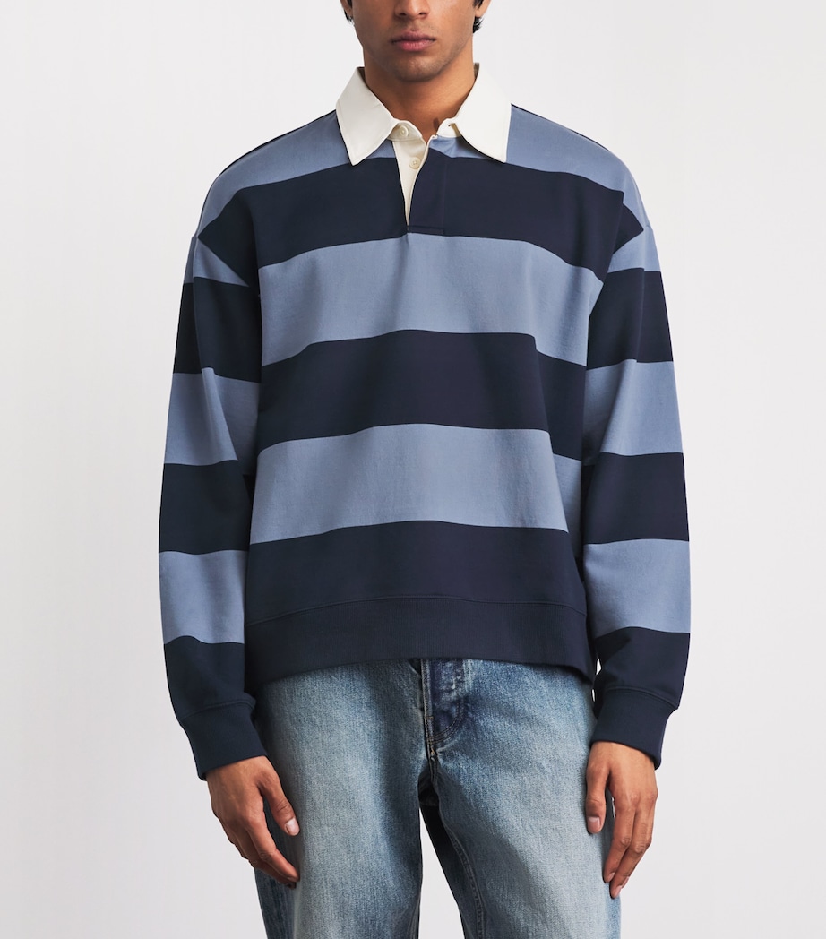 NN.07 Mens Organic Cotton David Rugby Shirt Blue Stripe Image 4