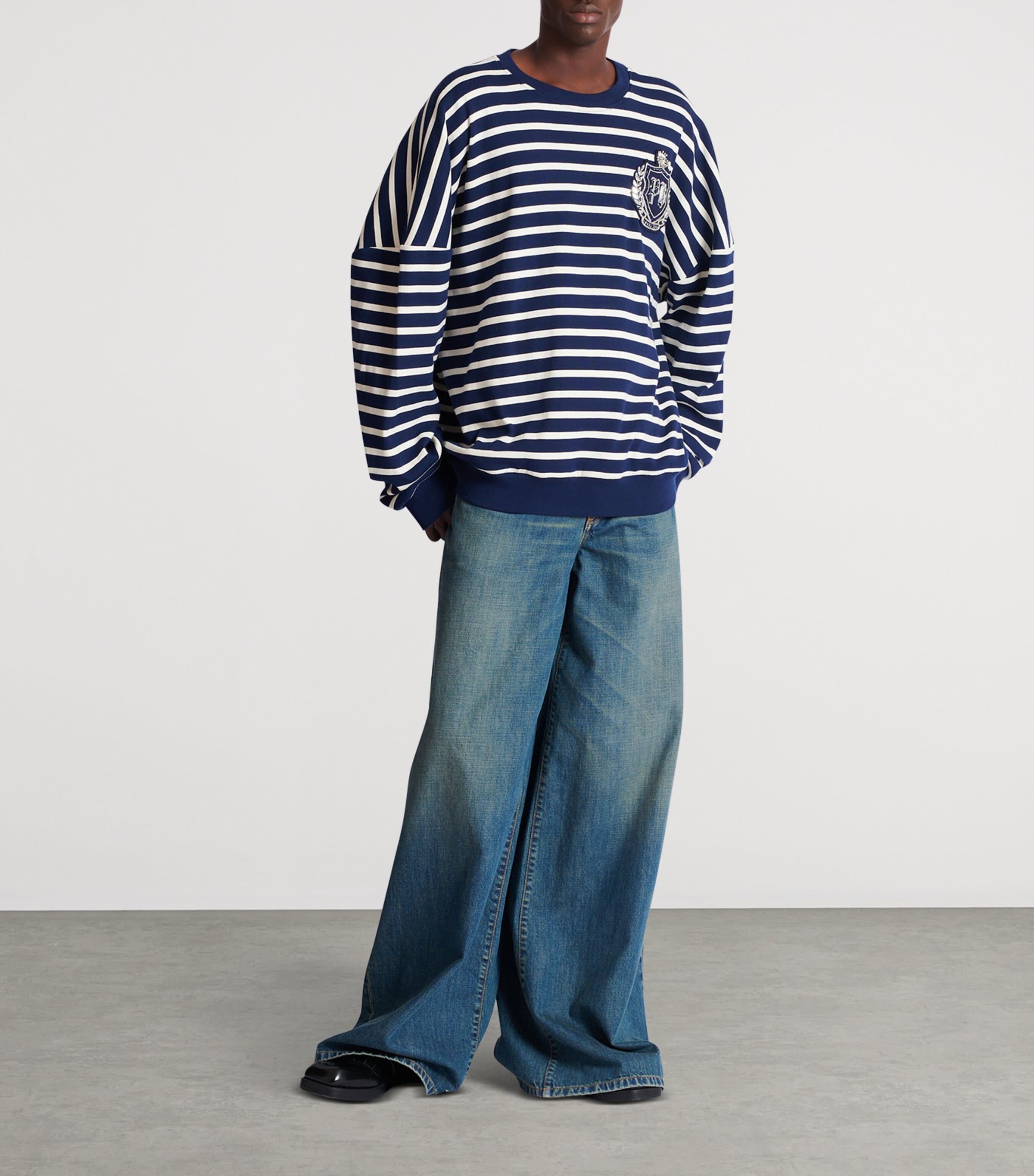 Cotton Striped College Emblem Sweatshirt SFL BLEU/BEIGE Image 2