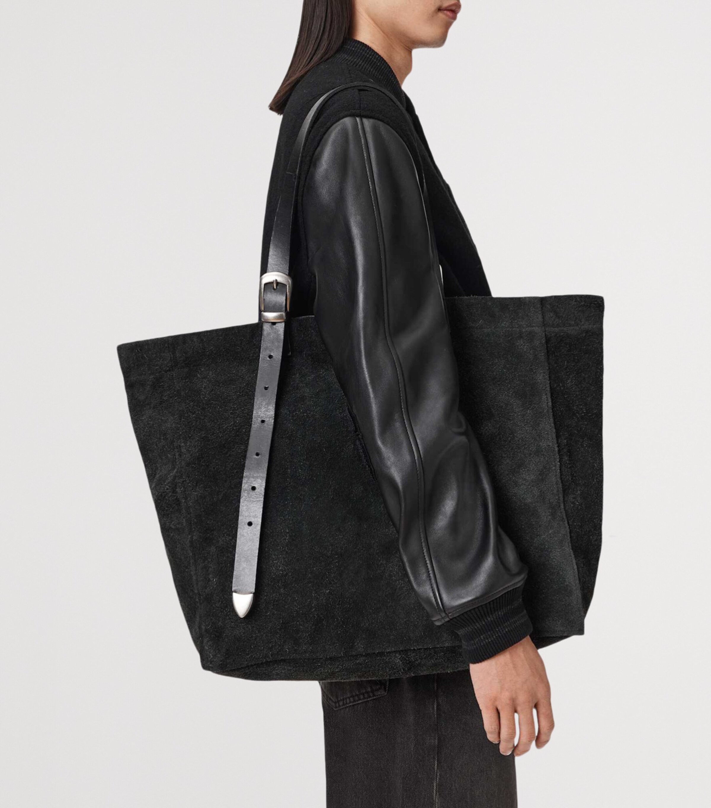 AllSaints Large Suede Haven Tote Bag Black Image 2