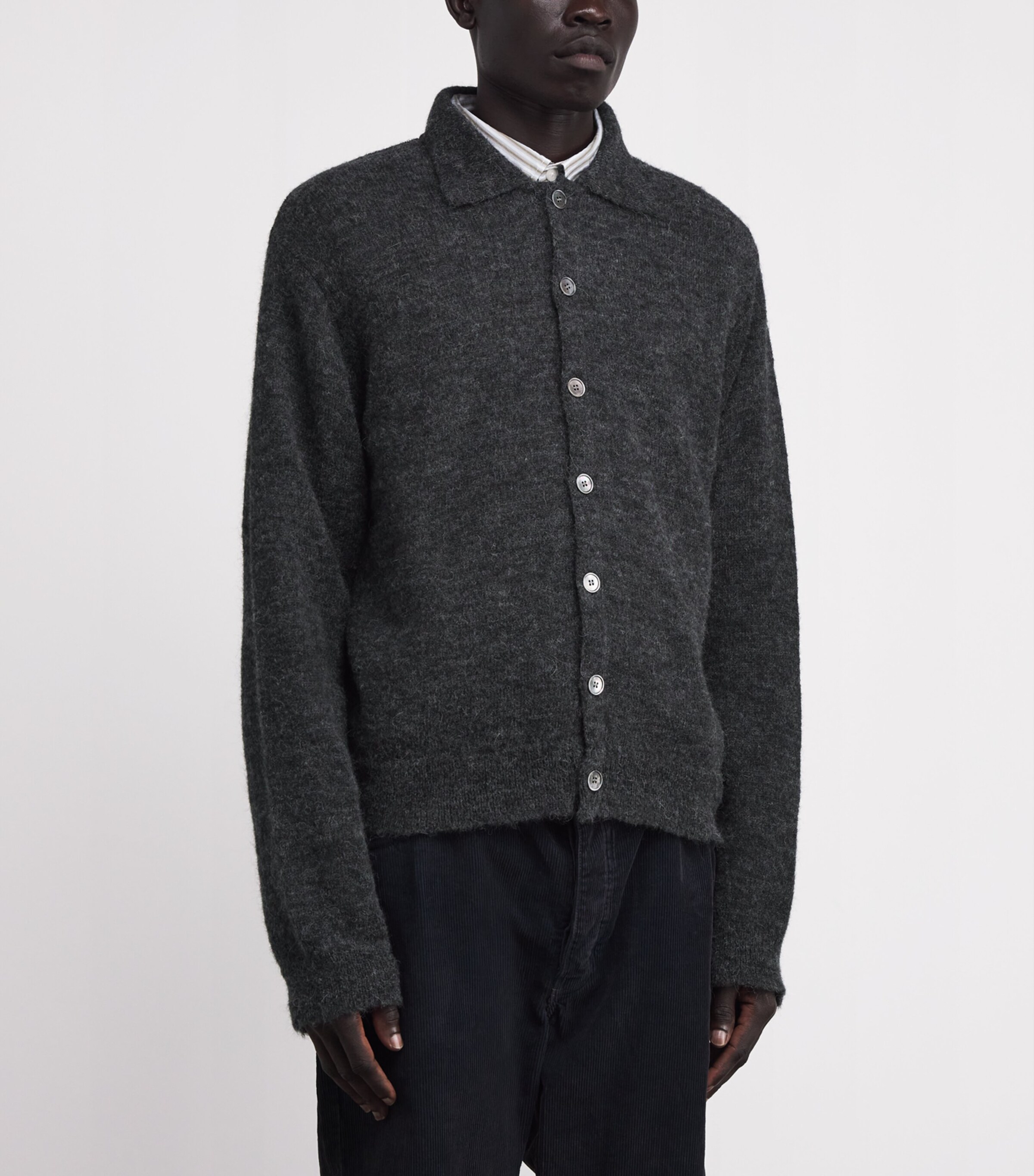 Alpaca-Blend Evening Polo Cardigan CHARCOAL MELANGE Image 3