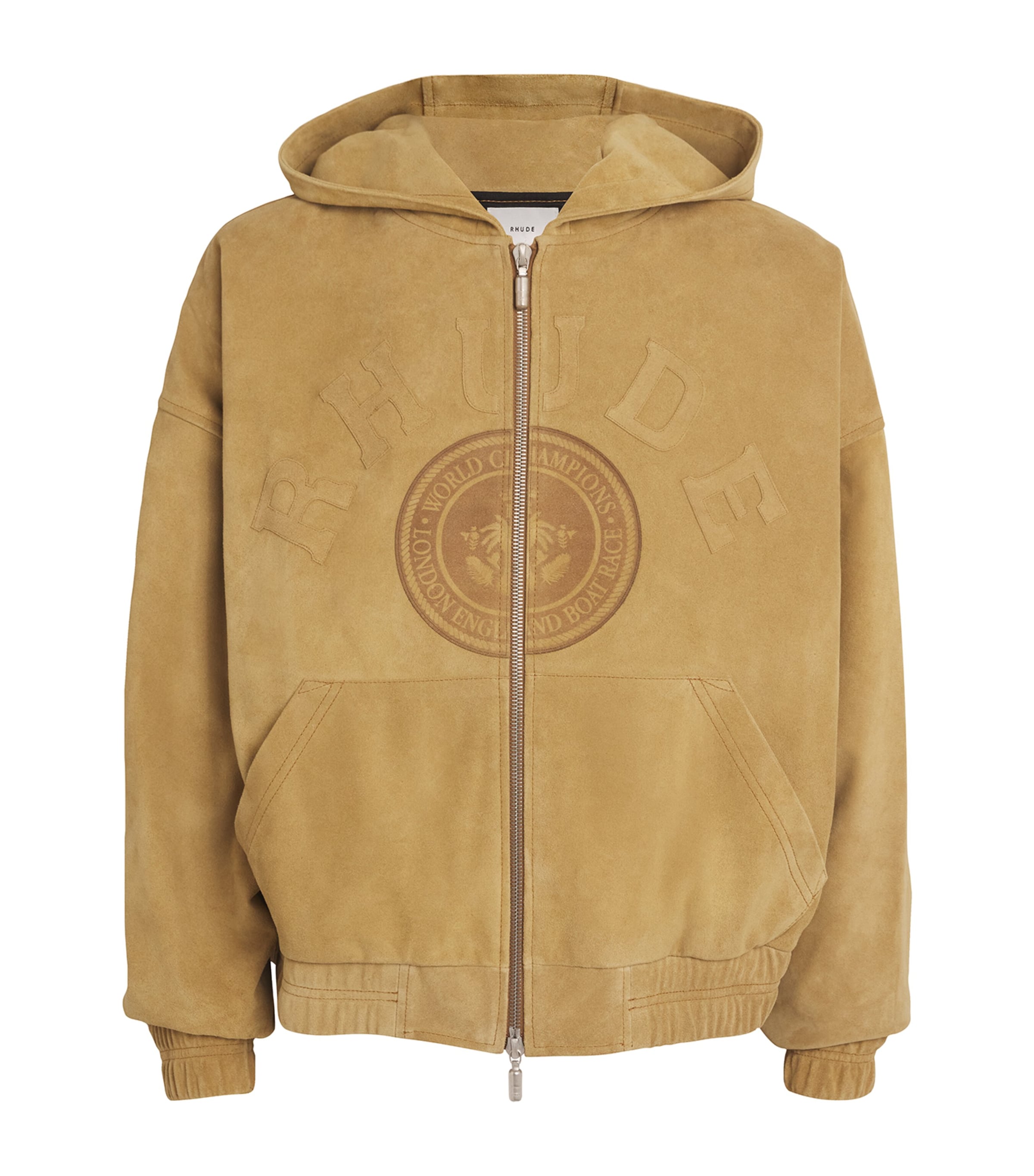 Rhude Suede Logo Hoodie In Brown