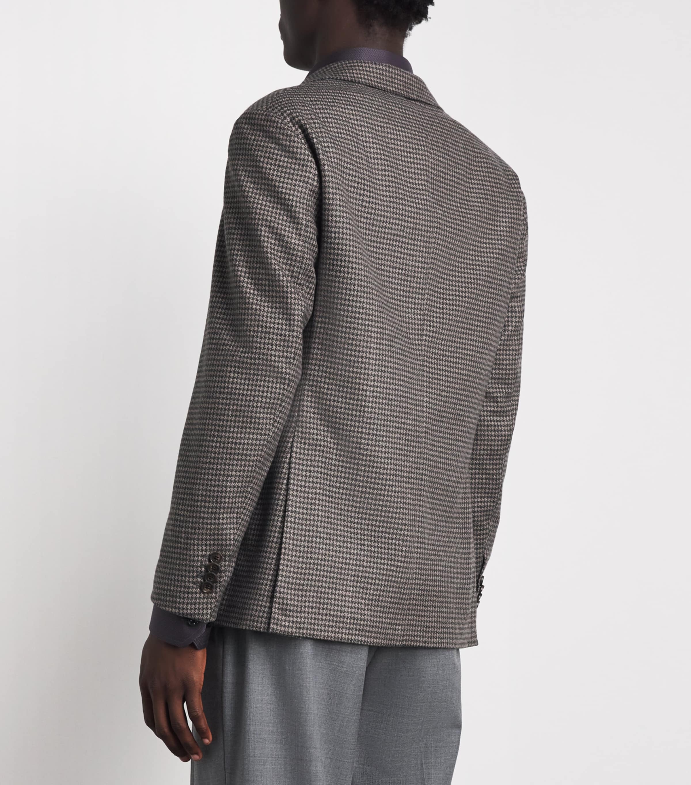 Eton Mens Cotton Houndstooth Single-Breasted Blazer Brown Image 5