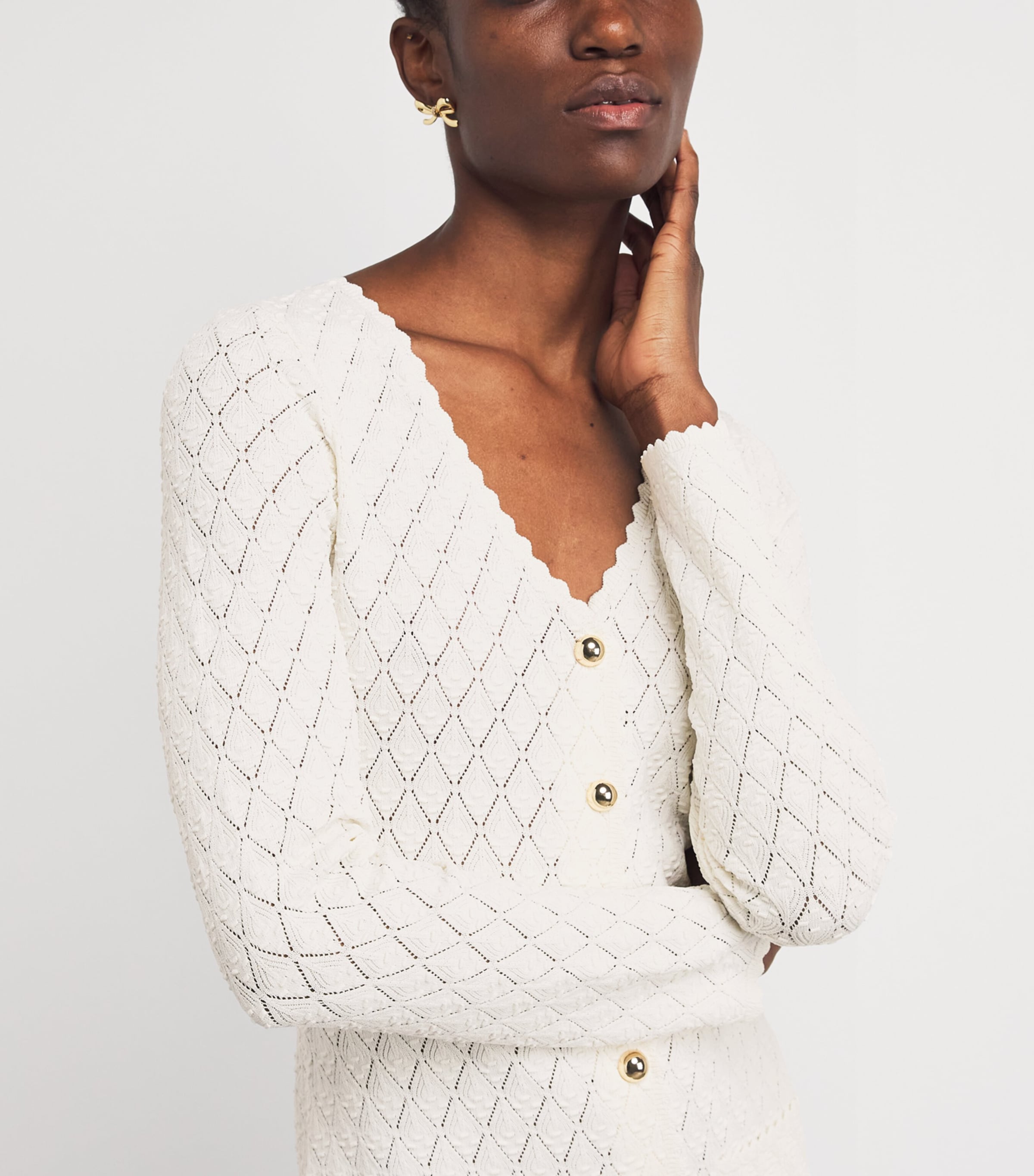 Knit V-Neck Midi Dress ECRU Image 4