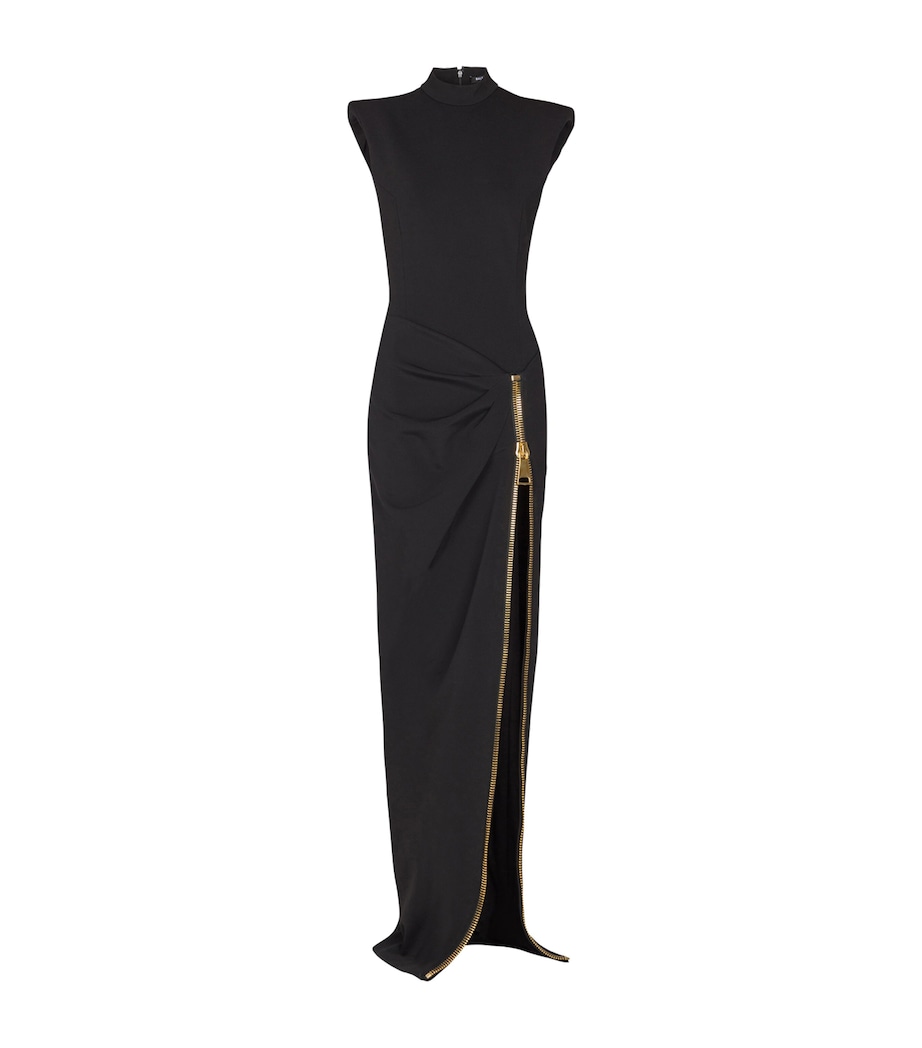 Balmain Womens Zip-Detail Split Maxi Dress Noir Image 1