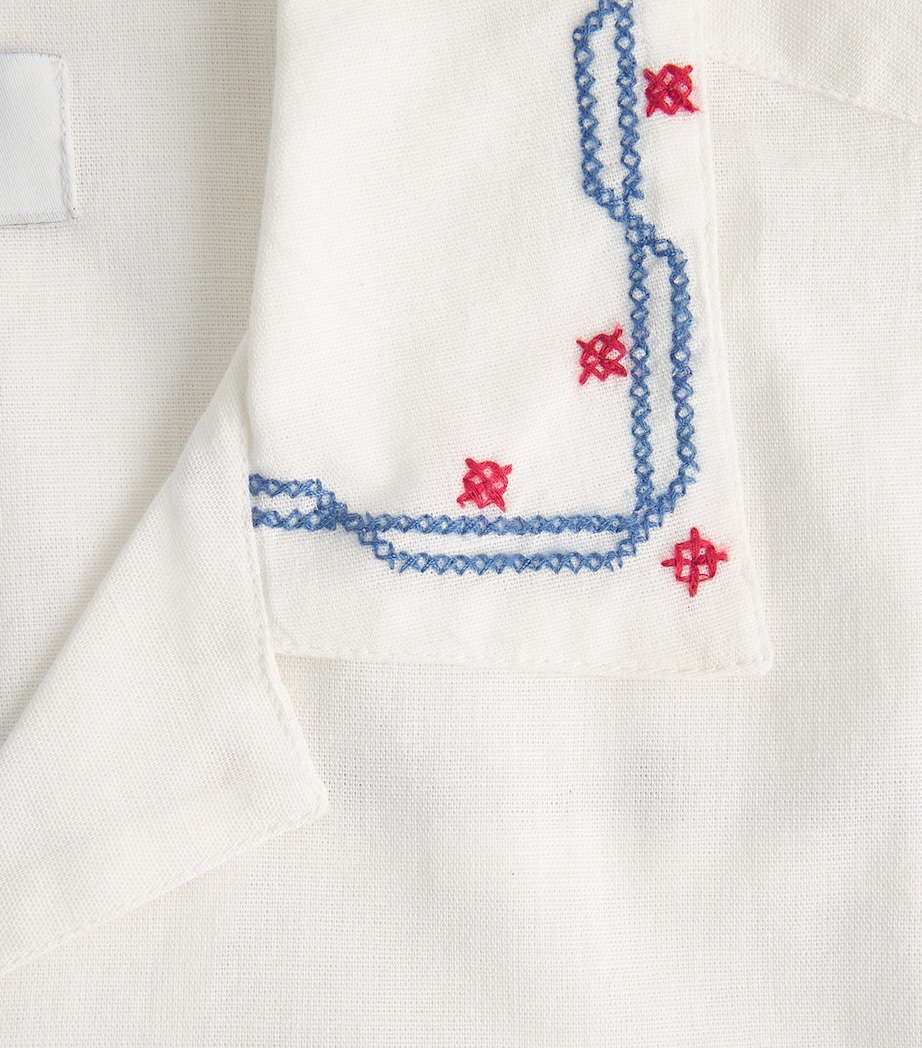 Wax London Mens Cotton-Linen Embroidered Didcot Shirt Ecru Image 6
