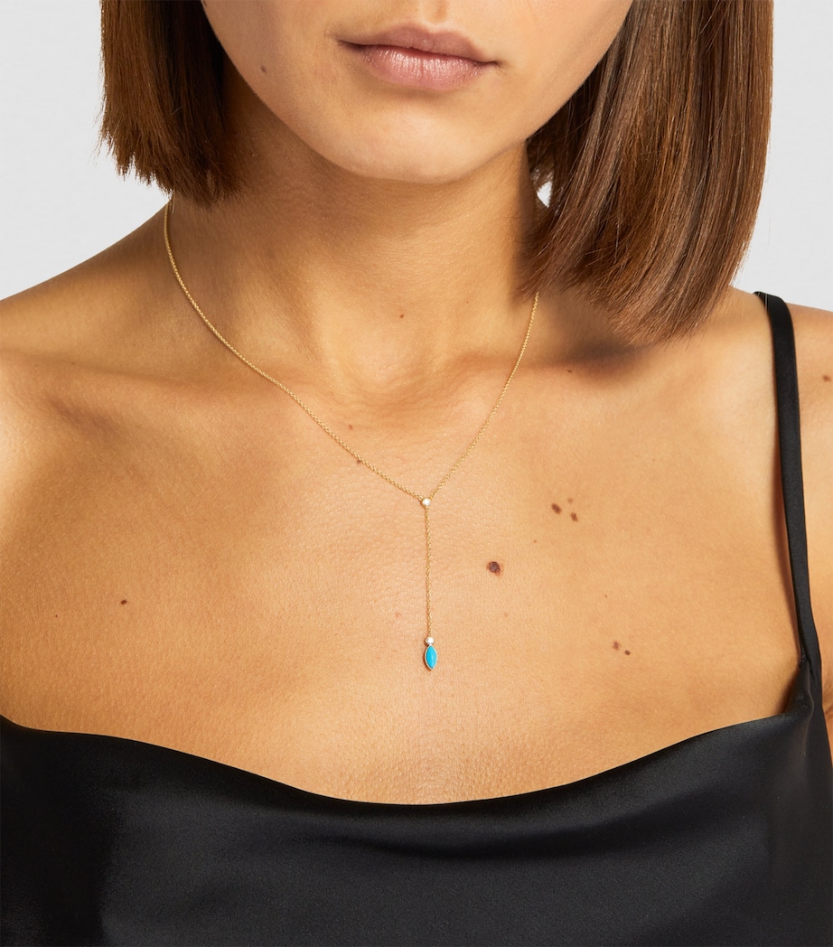 Yellow Gold, Diamond and Turquoise Lariat Necklace YELLOW GOLD Image 4