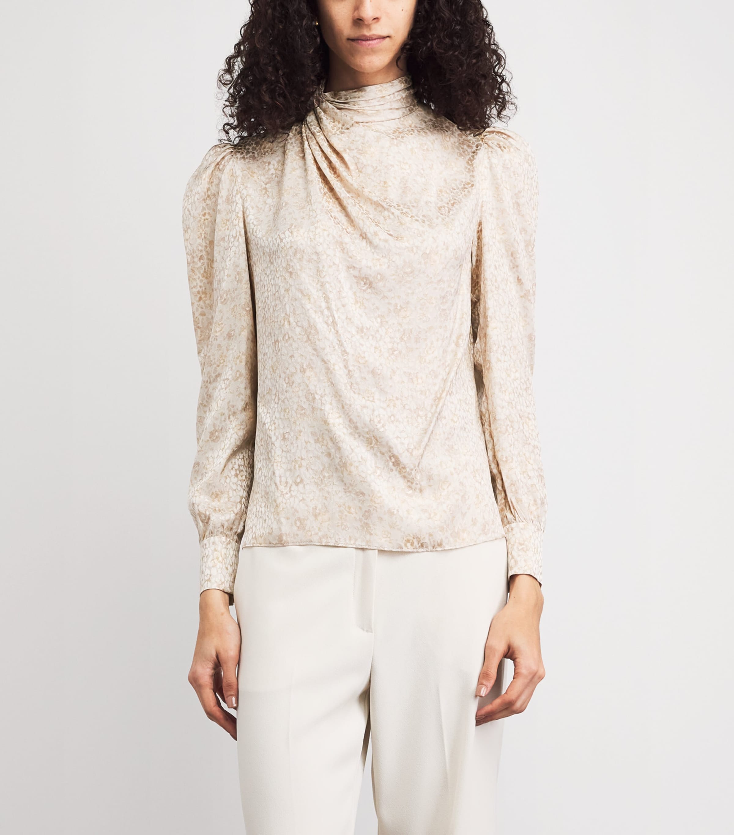 Alessandra Rich Womens Silk Jacquard High-Neck Blouse Cream Image 4