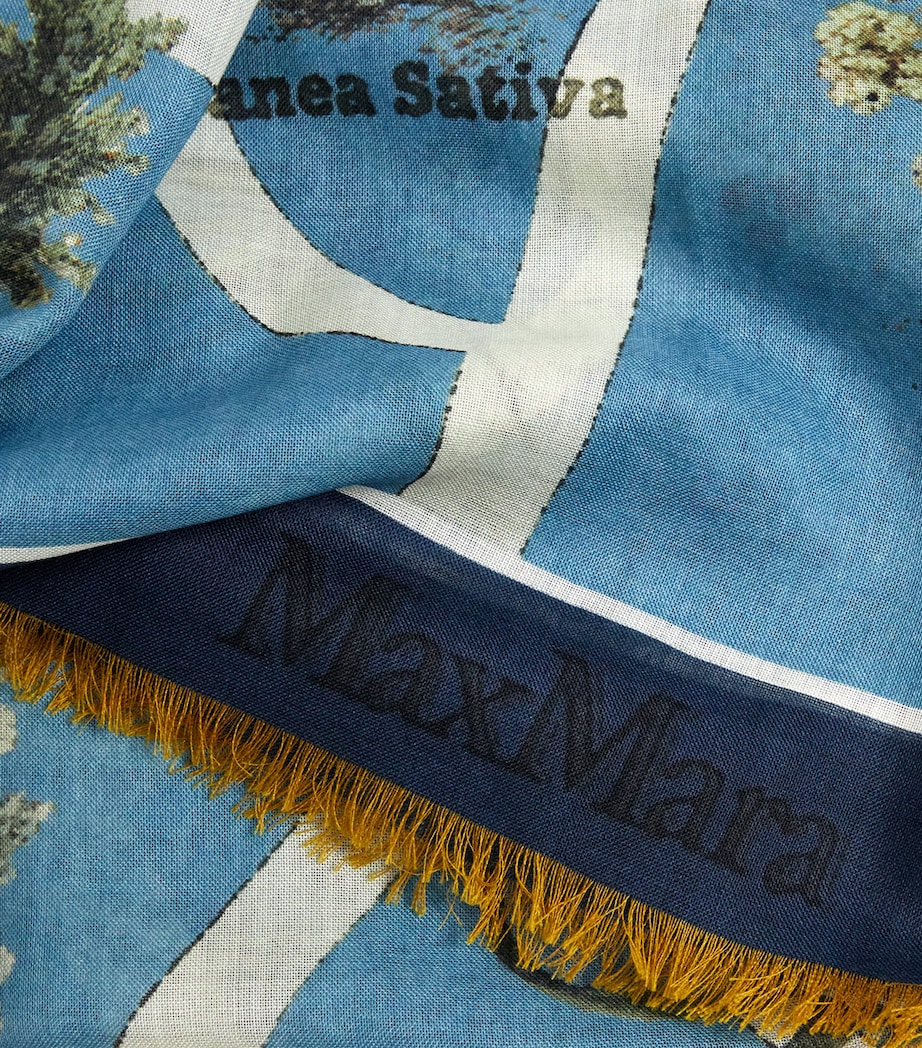 Wool-Silk Botanical Square Scarf LIGHT BLUE Image 4