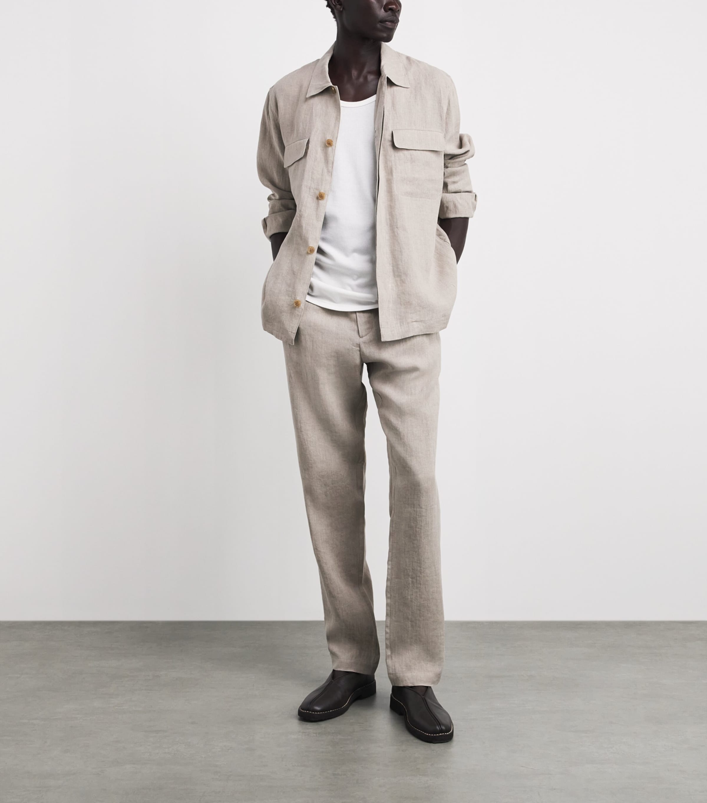 Sunspel Mens Linen Overshirt Brbd Sand Image 2