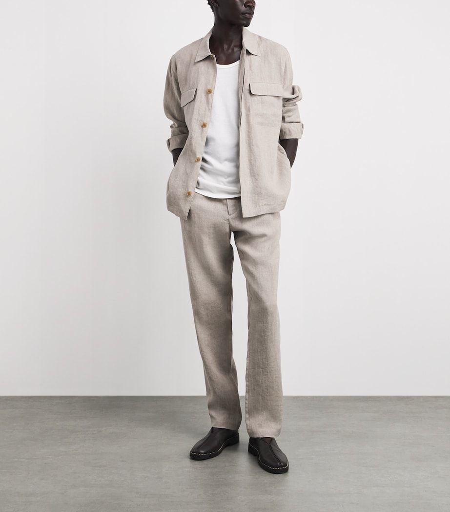 Sunspel Mens Linen Overshirt Brbd Sand Image 2