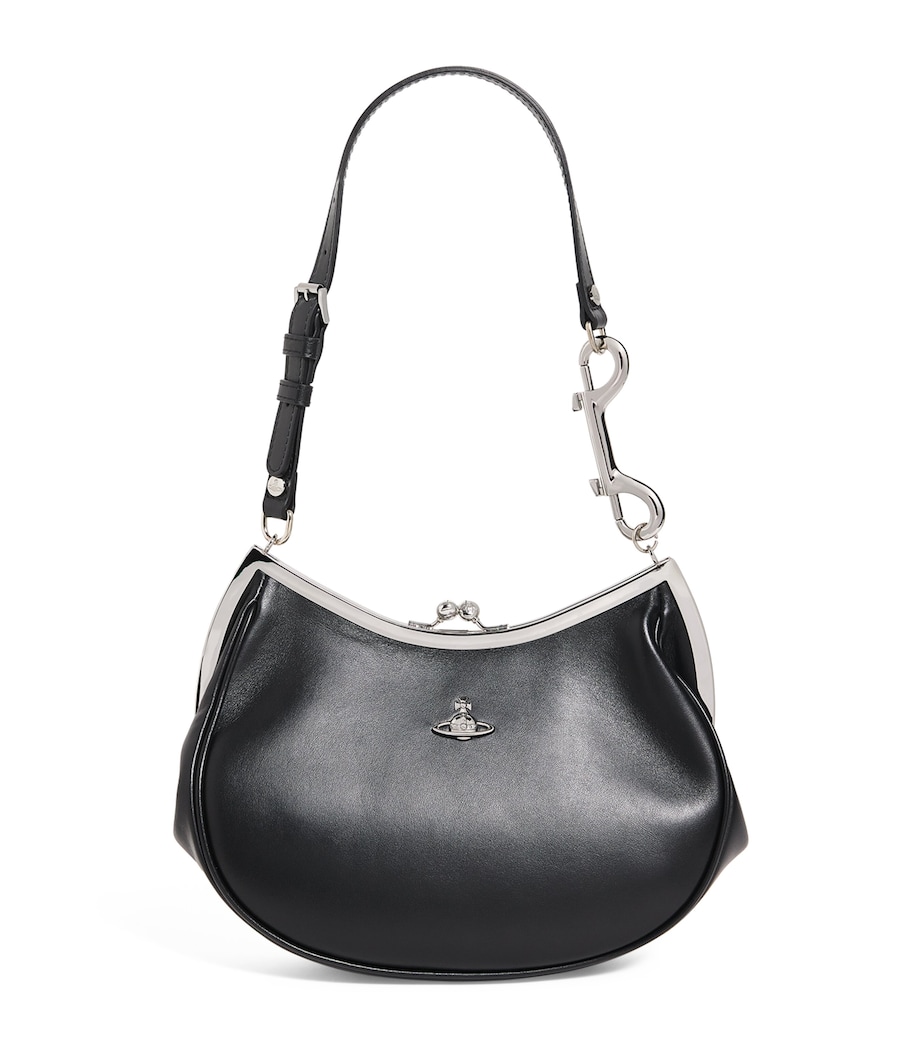 Leather Charm Frame Purse Shoulder Bag N402 BLACK Image 1