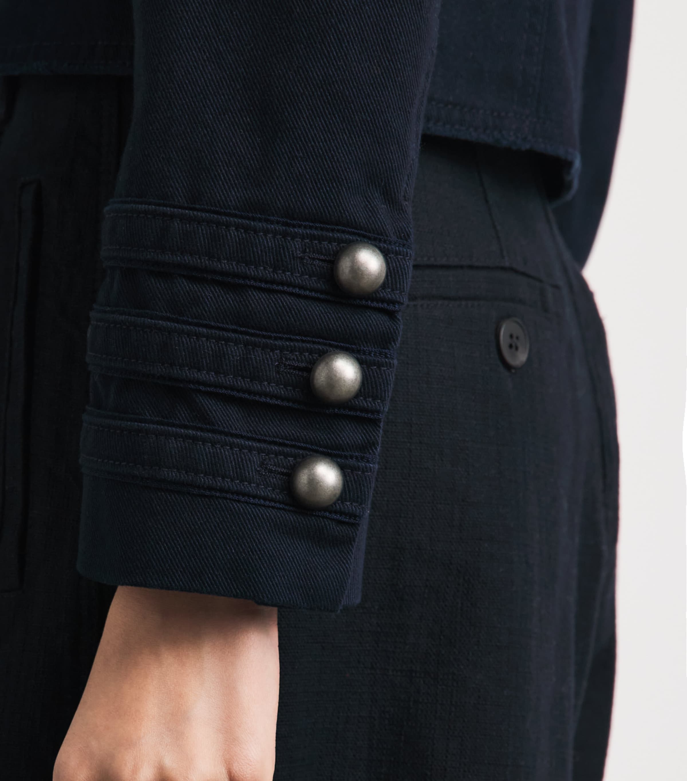 ME+EM Womens Organic Cotton Twill Cropped Jacket Summer Navy Image 3