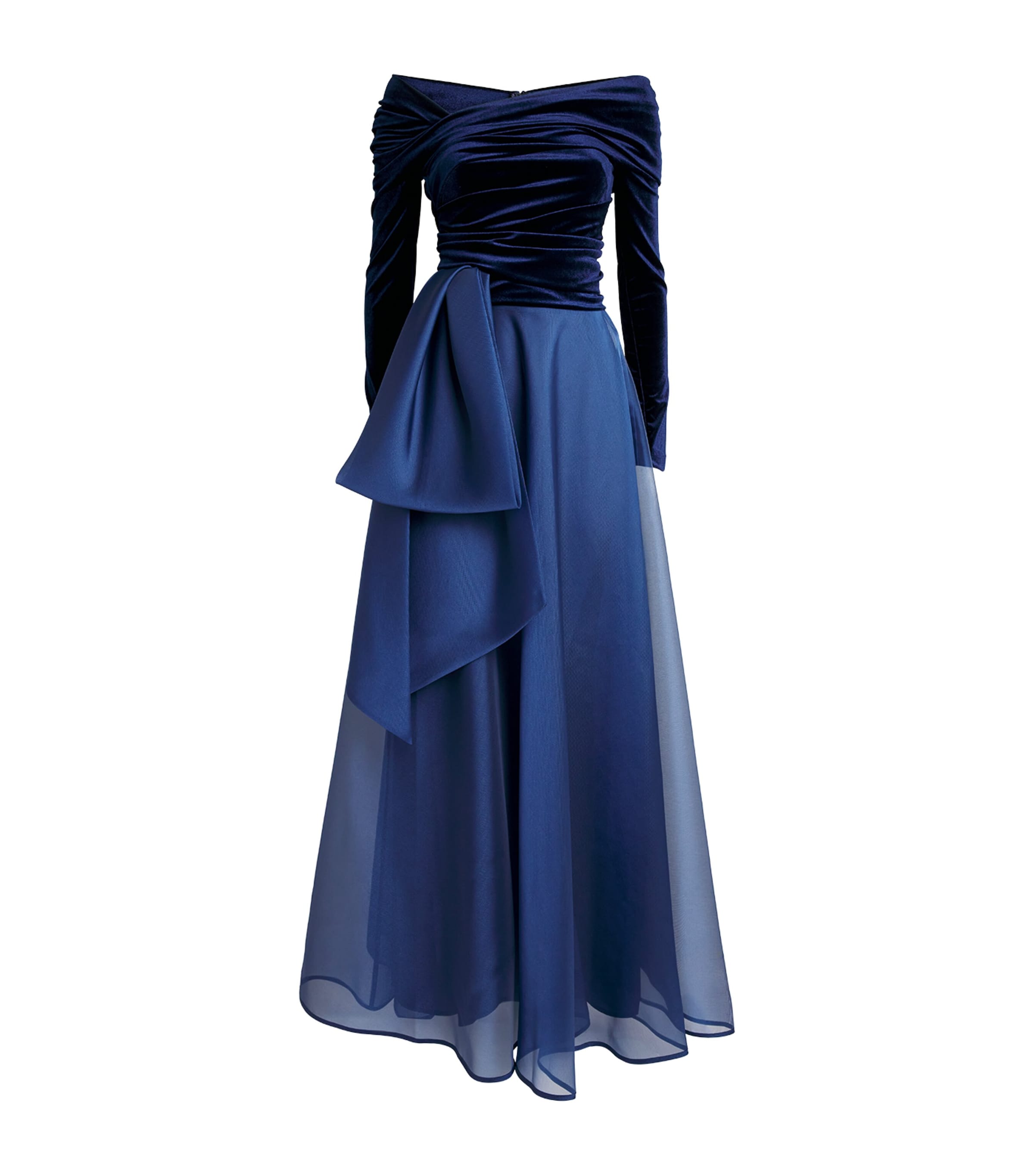 Talbot Runhof Velvet Off-the-shoulder Maxi Dress In Blue