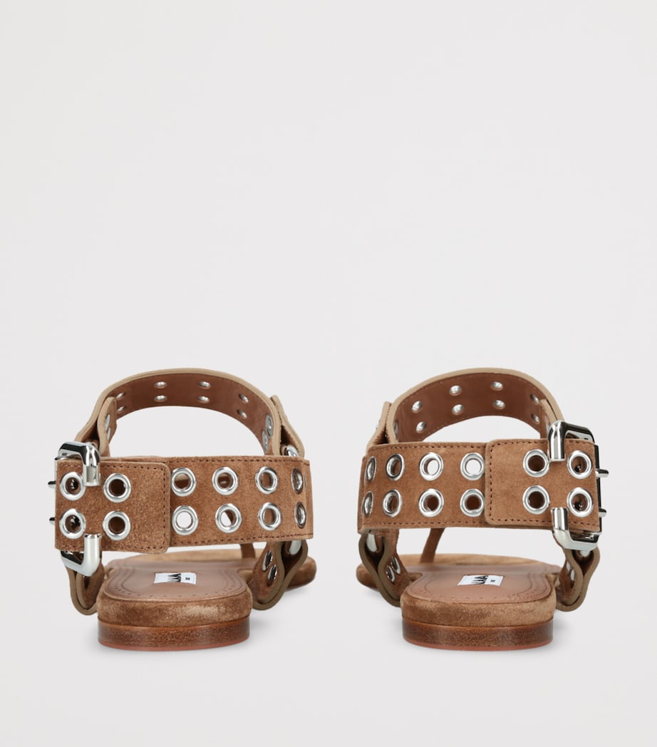 Suede Eyelet Thong Sandals MID BROWN Image 2