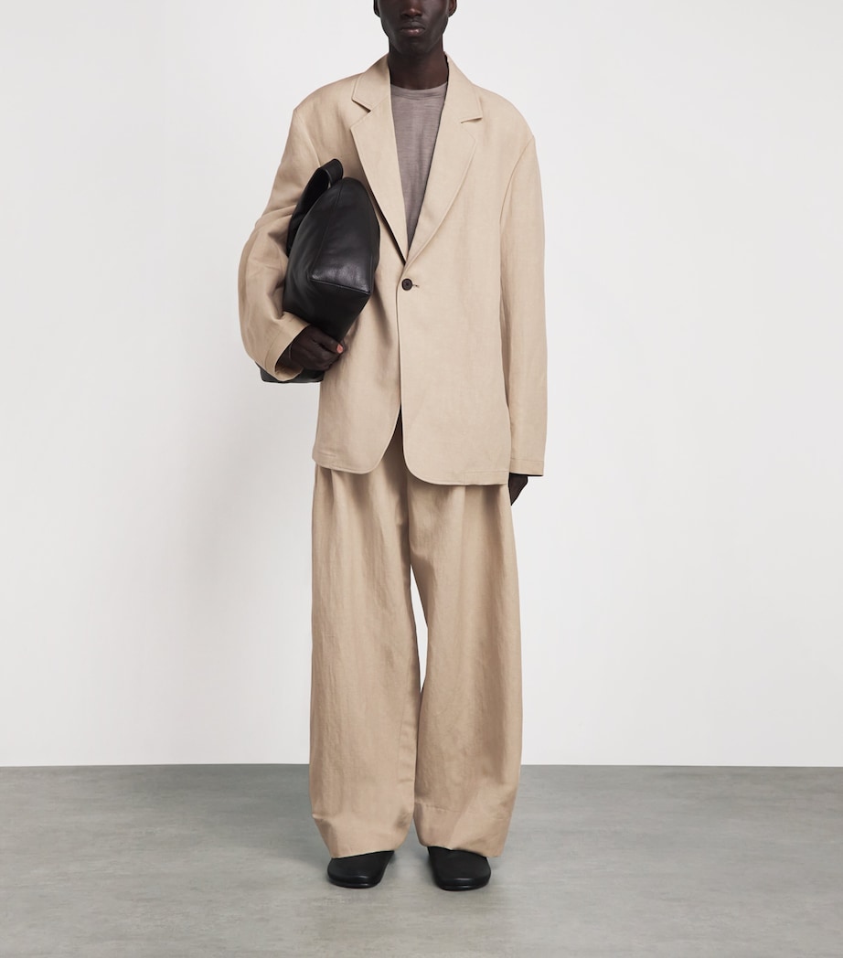 Studio Nicholson Mens Linen-Wool Single-Breasted Blazer Sand Image 2