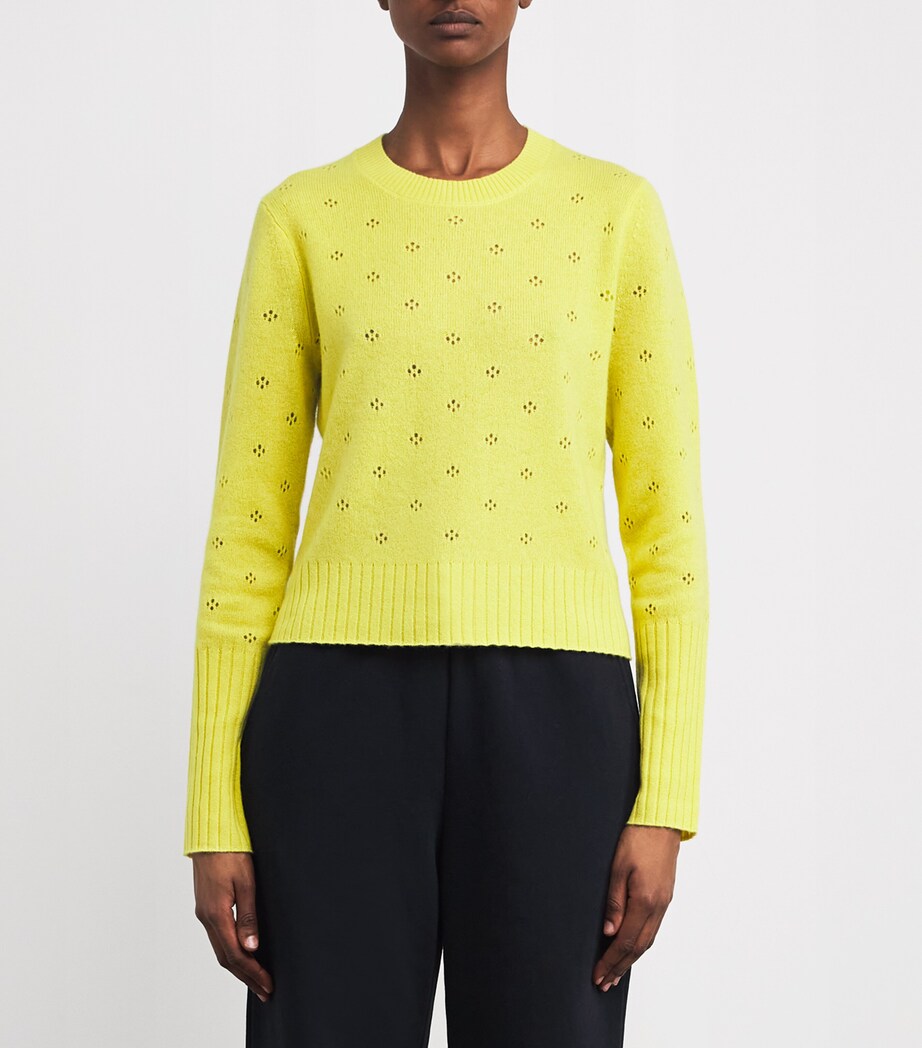 Guest In Residence Womens Cashmere Shrunken Pointelle Sweater Lemon Image 3