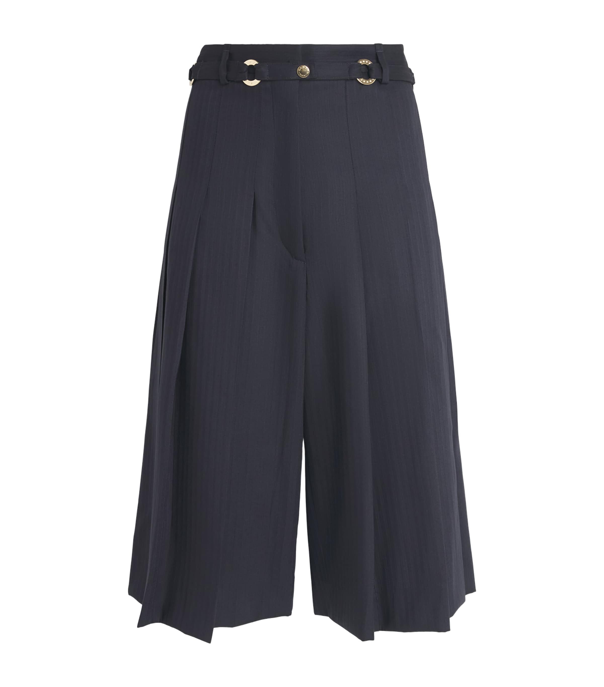 Sandro Paris Womens Wool-Blend Pleated Shorts Navy Blue Image 1
