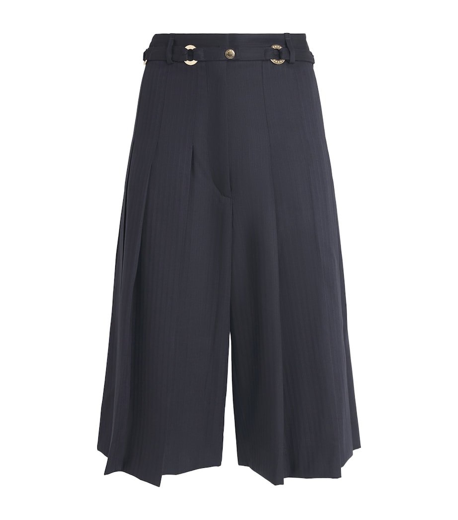 Sandro Paris Womens Wool-Blend Pleated Shorts Navy Blue Image 1