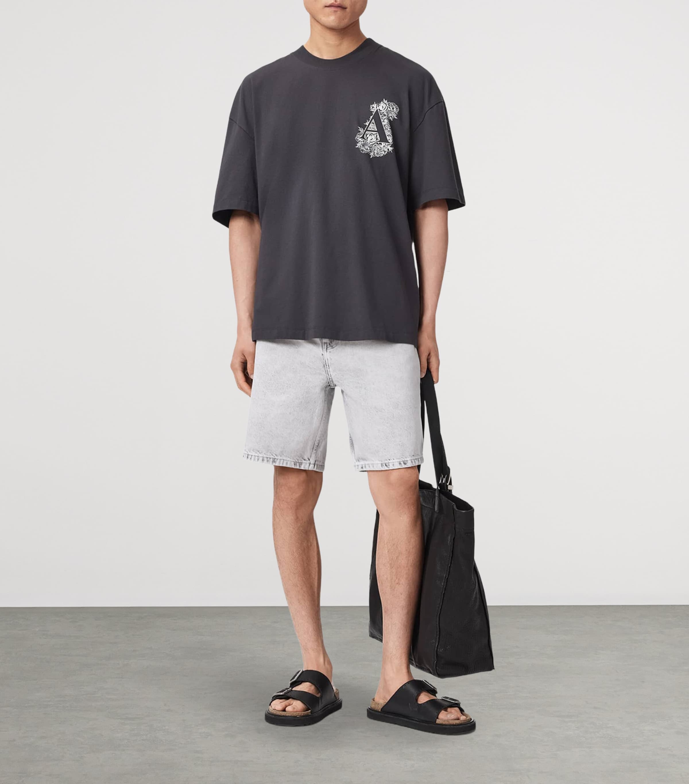 AllSaints Mens Lenny Straight Denim Shorts Bleached Grey Image 5