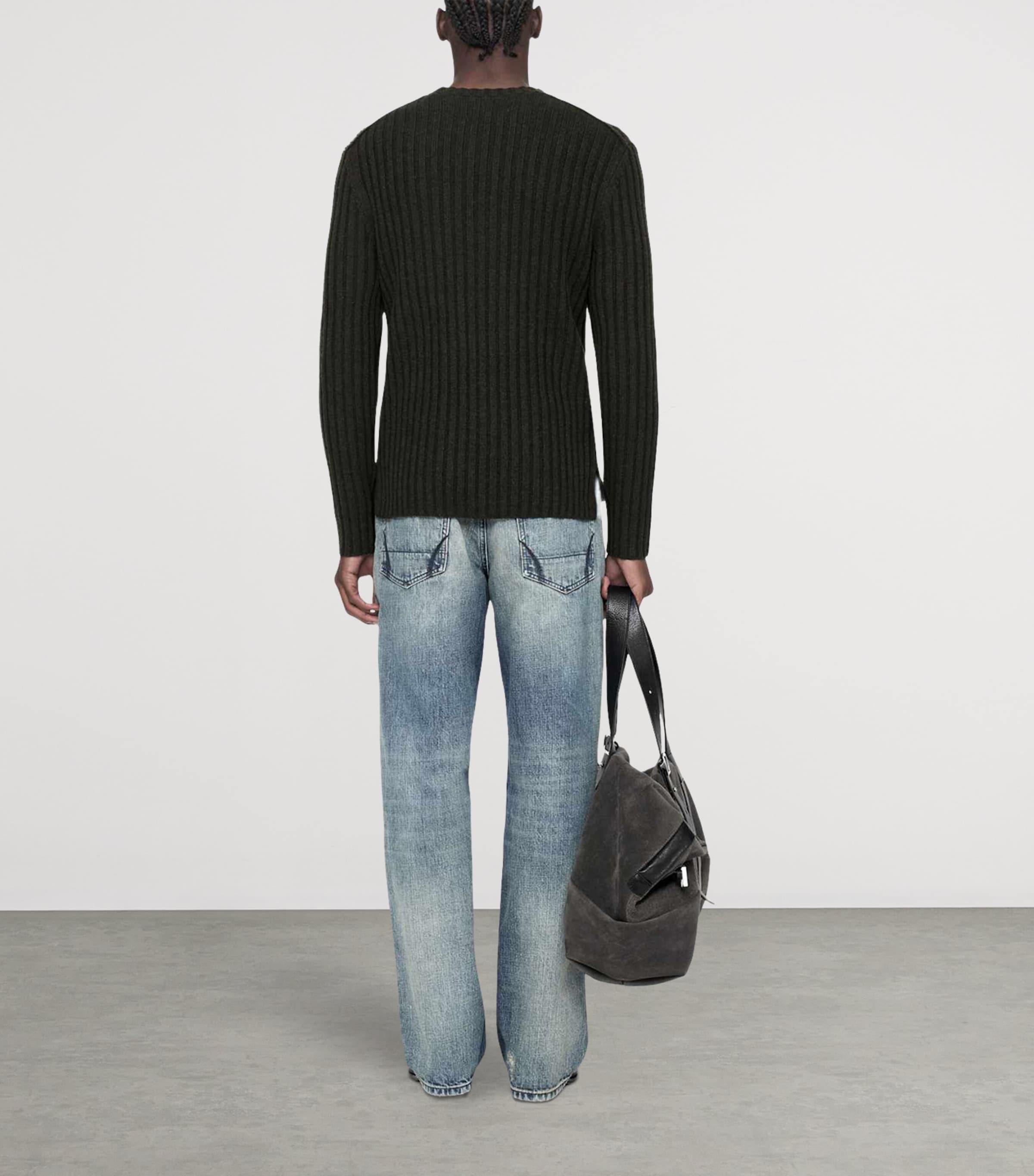 AllSaints Mens Merino Wool-Blend Liev Sweater Dark Khaki Green Image 7
