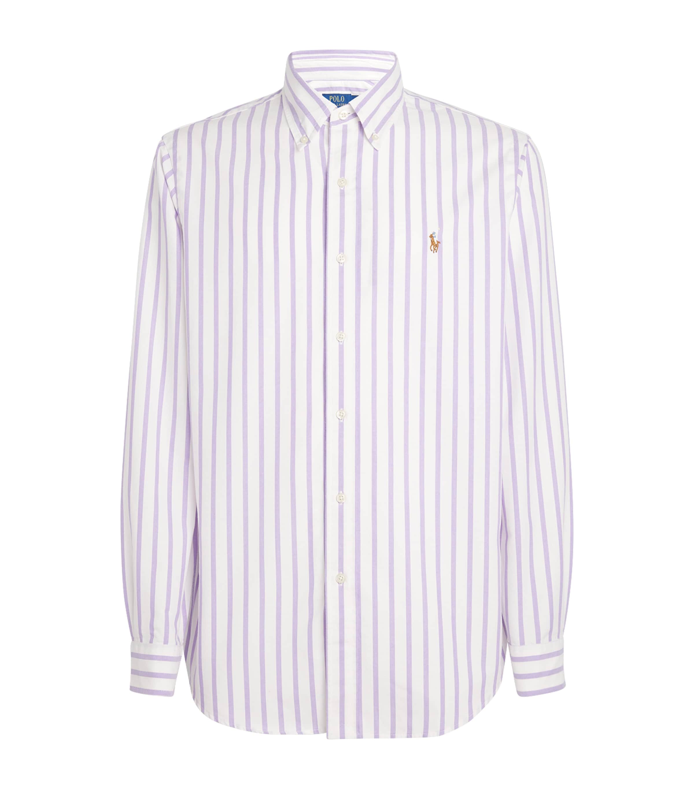Polo Ralph Lauren Mens Custom Fit Stripe Oxford Shirt Thistle White Image 1