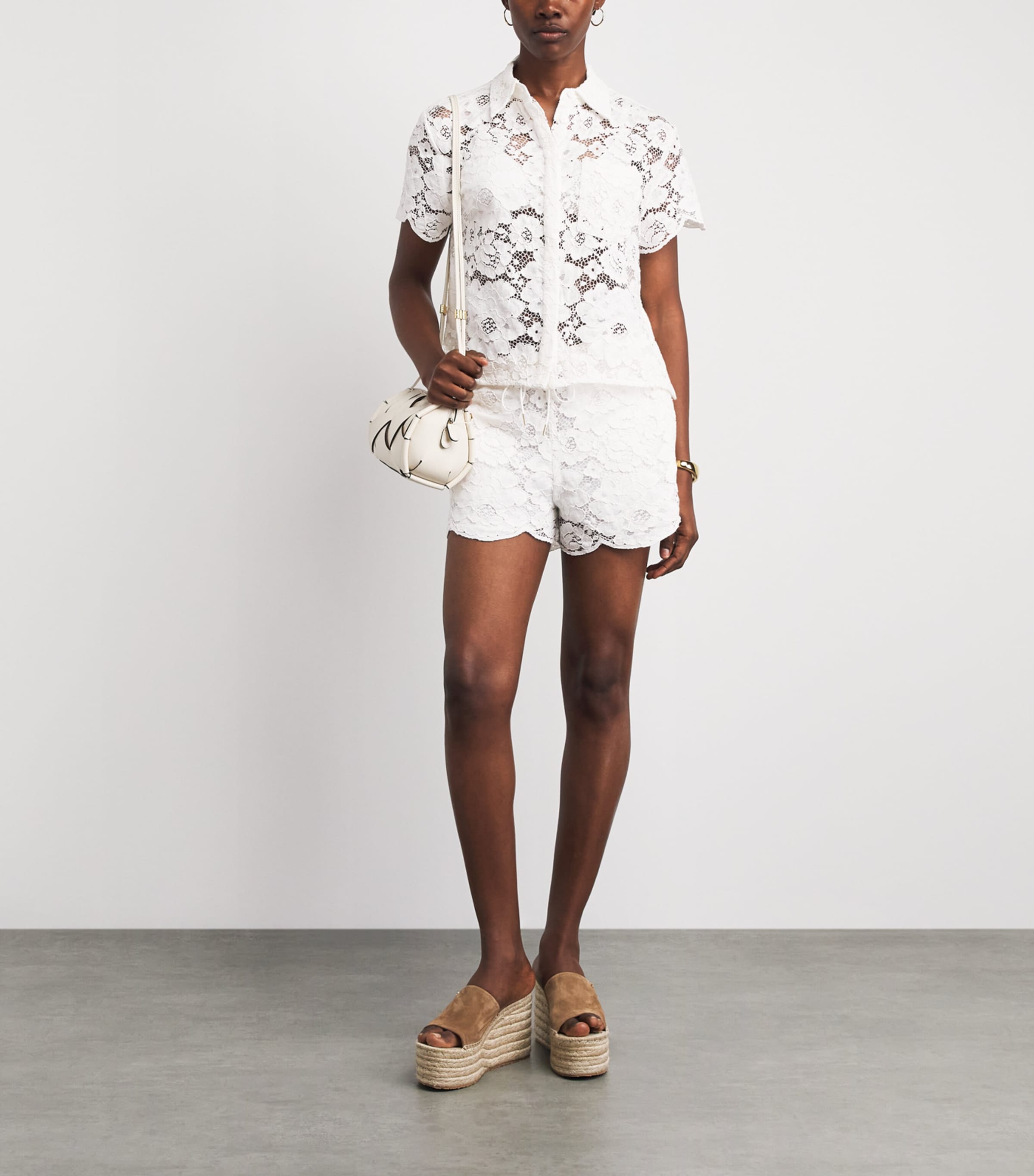 Alice+Olivia Womens Lace Drawstring Kenley Shorts Off White Image 2