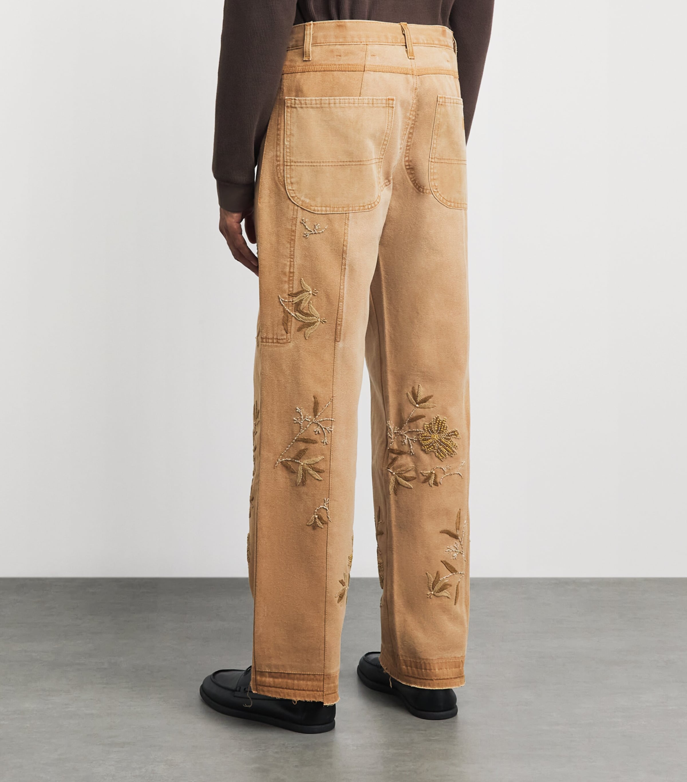 Kartik Research Mens Canvas Embroidered 5-Pocket Trousers Beige/brown/olive Image 5