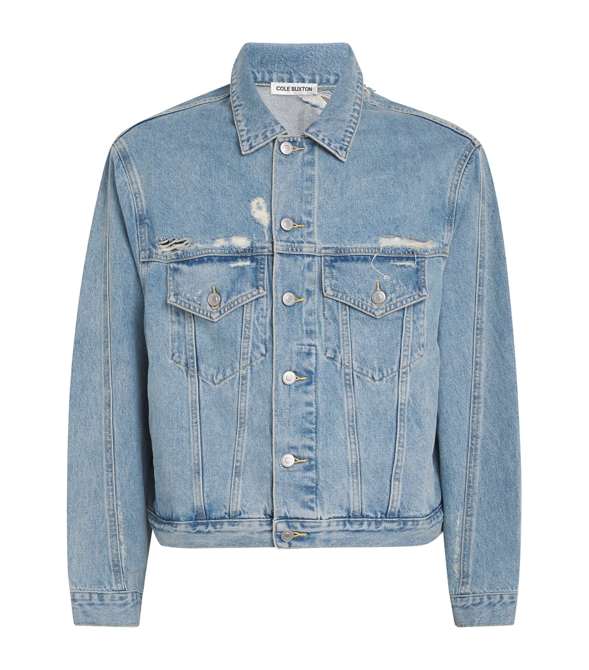 Cole Buxton Distressed Denim Jacket In Blue