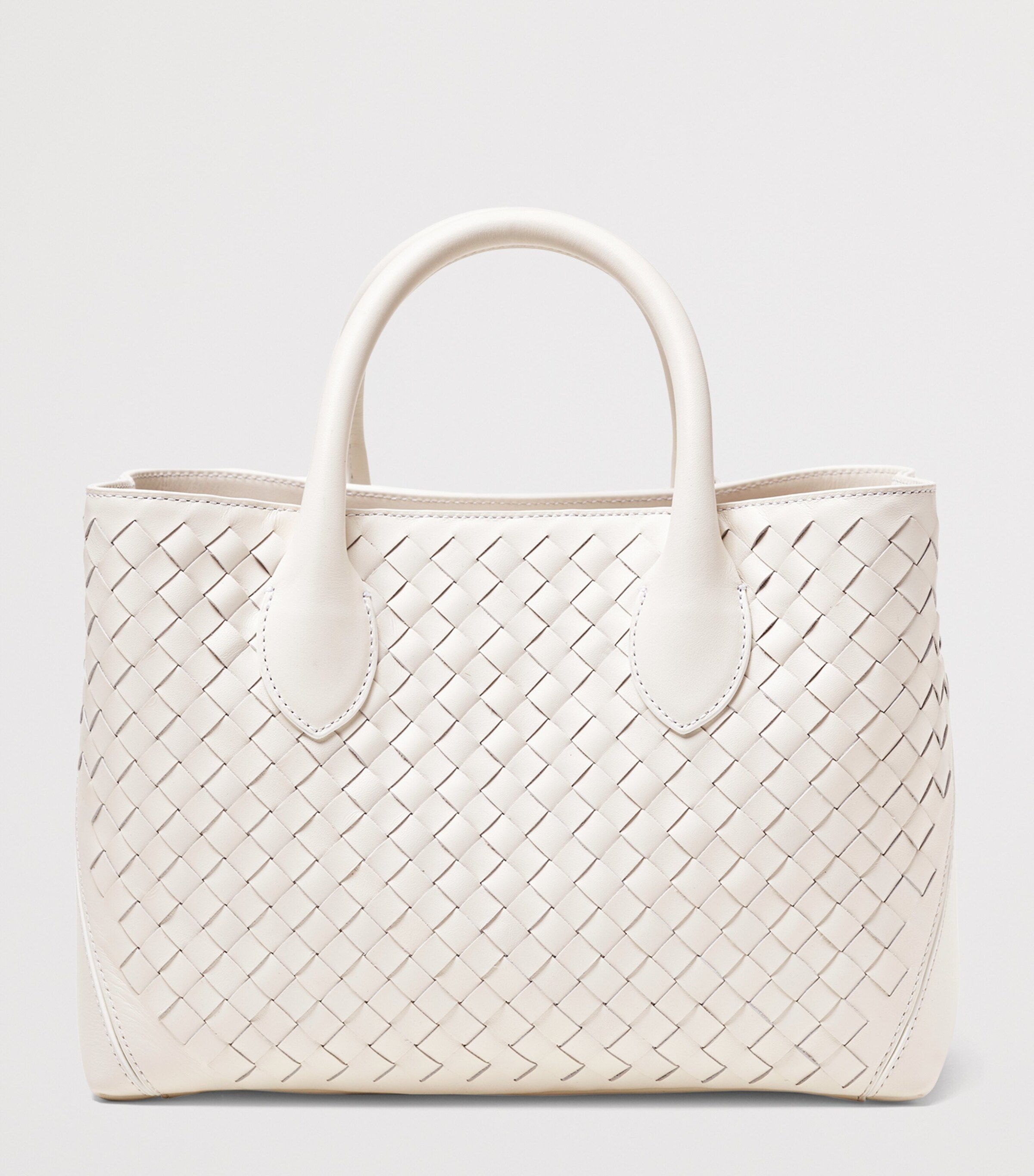 Aspinal Of London Medium Woven Leather London Tote Bag Chalk White Image 4