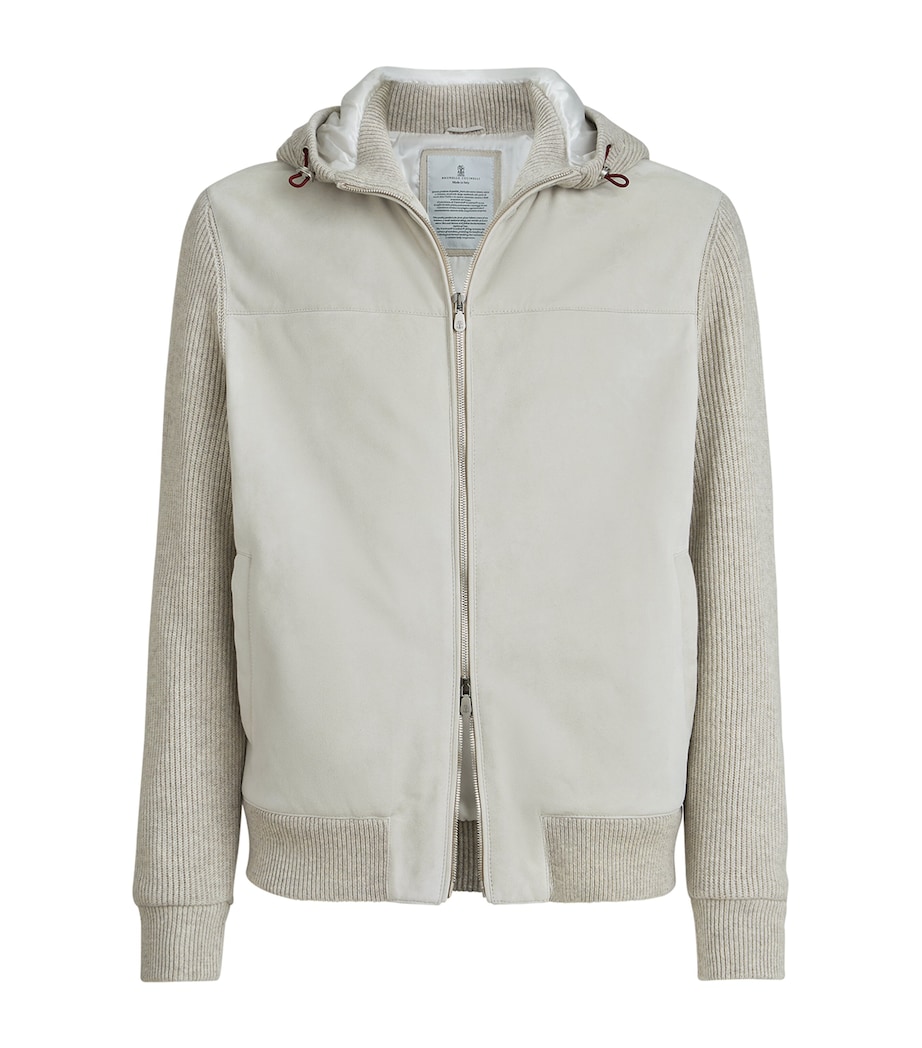 Suede Cashmere-Trim Padded Hoodie CVI78 Image 1