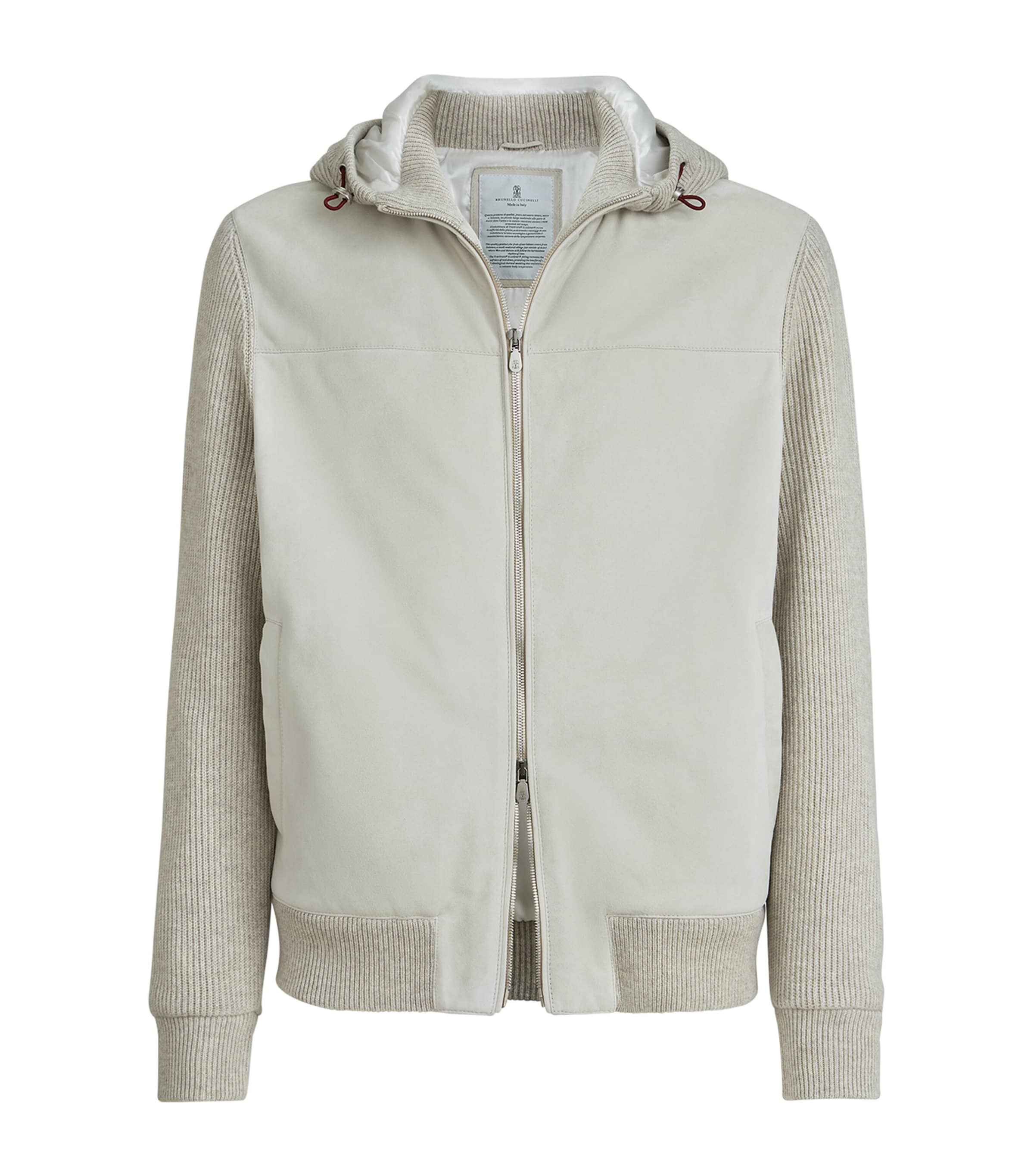 Brunello Cucinelli Grey Suede Cashmere-Trim Padded Hoodie