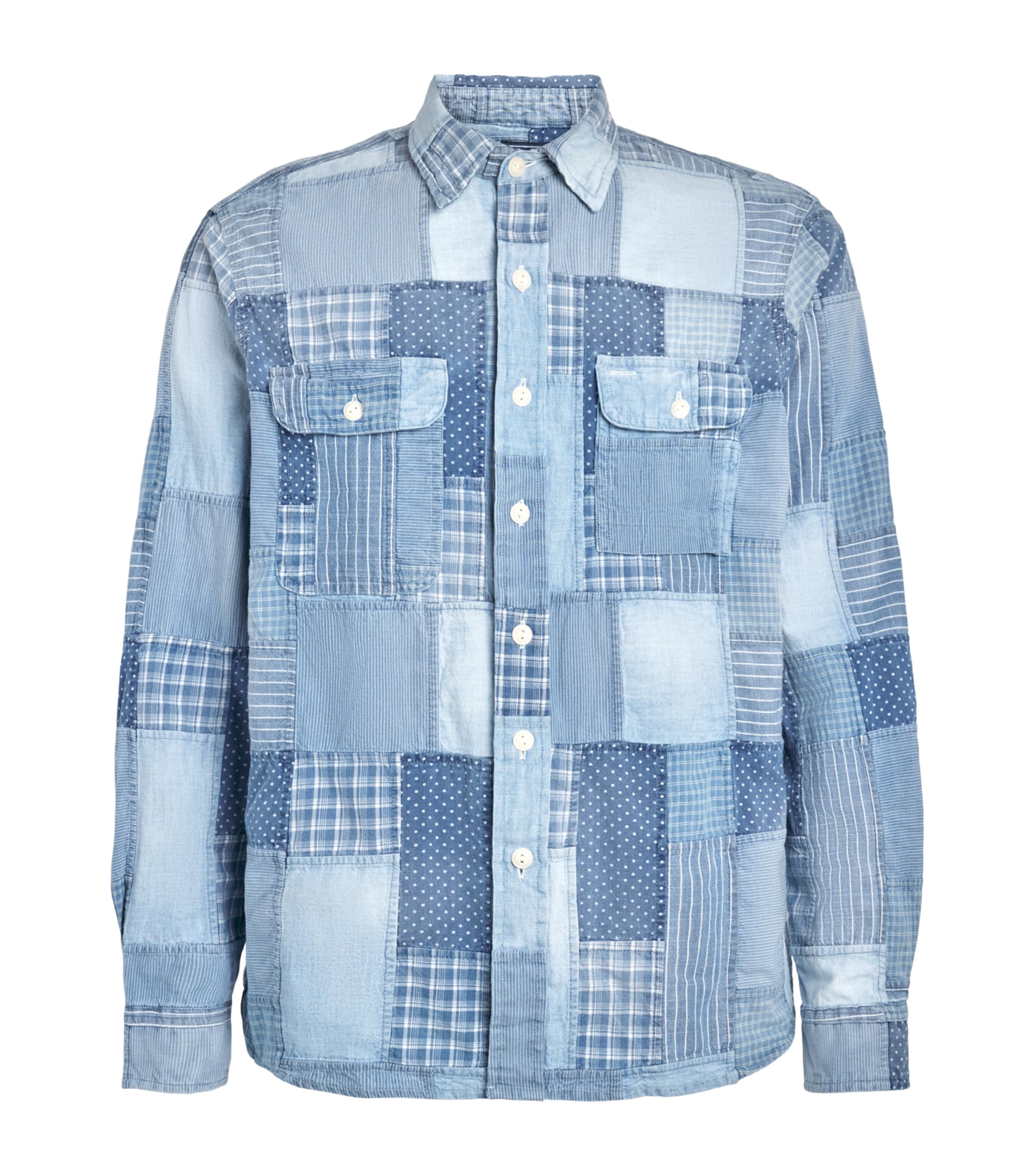 Polo Ralph Lauren Mens Patchwork Denim Shirt Indigo Ptchwork Image 1