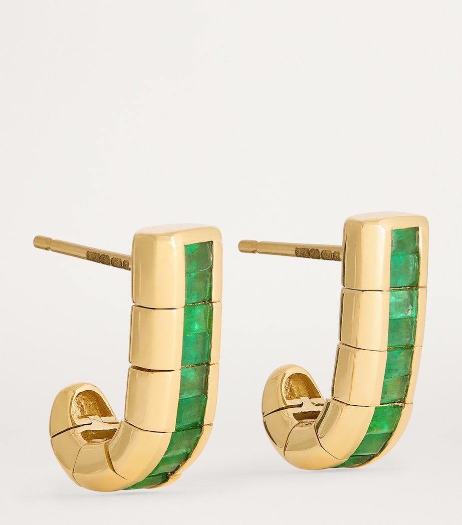 Yellow Gold and Emerald Huggie Earrings YELLOW GOLD Image 3