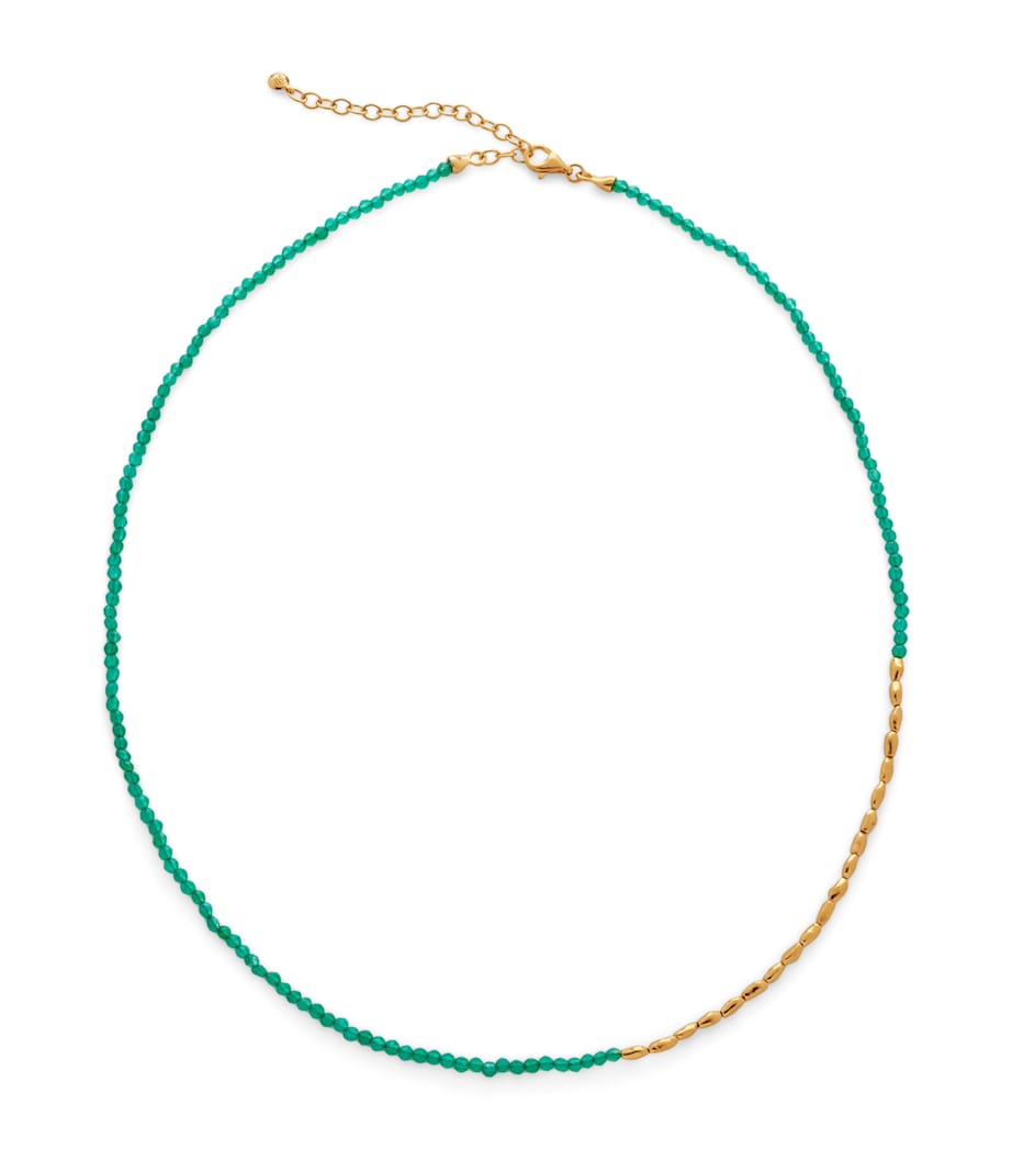 Gold Vermeil and Green Onyx Mini Nugget Gemstone Beaded Necklace 18K GOLD VERMEIL Image 1