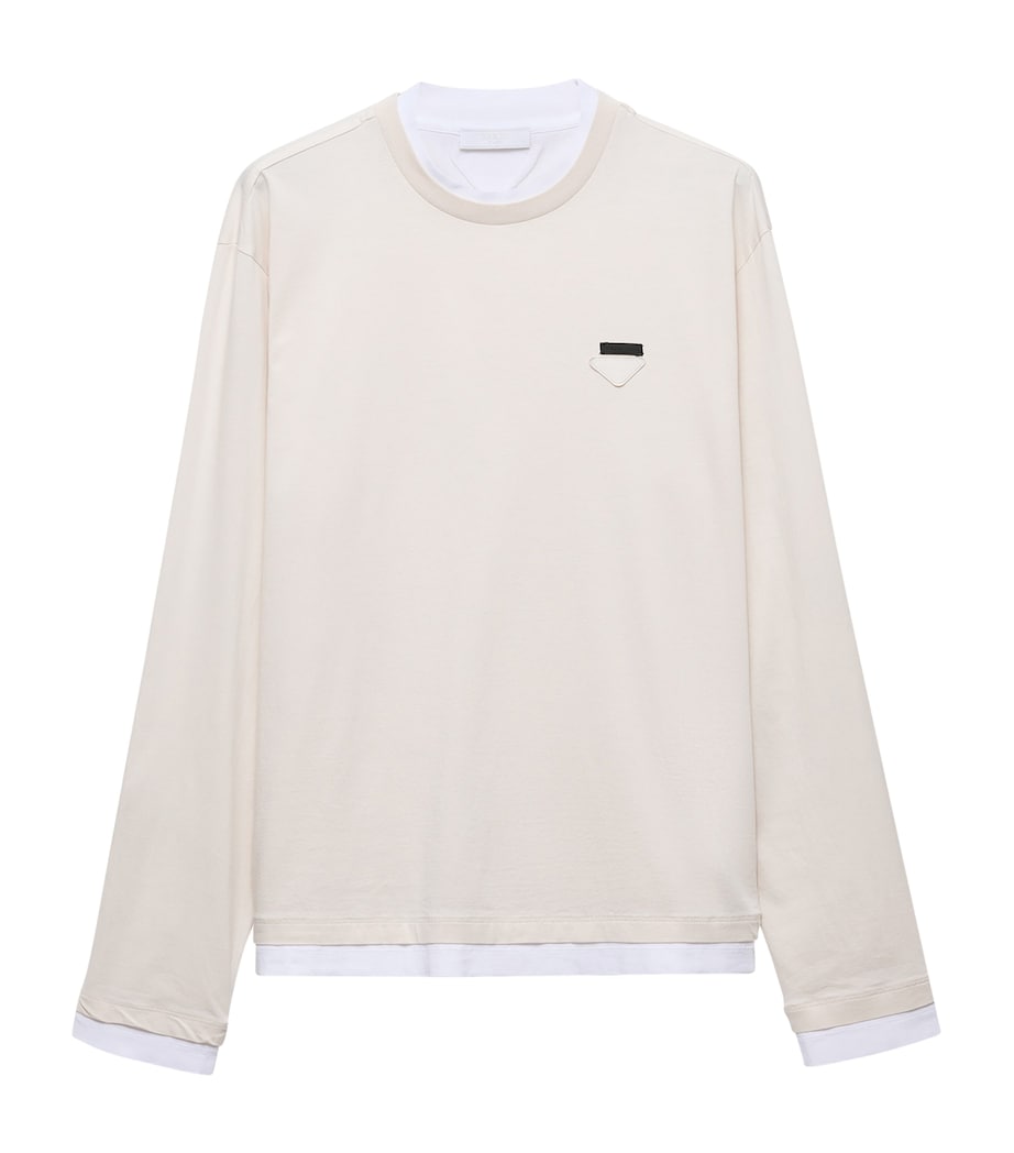 Prada Mens Cotton Long-Sleeve T-Shirt Neutral Image 1