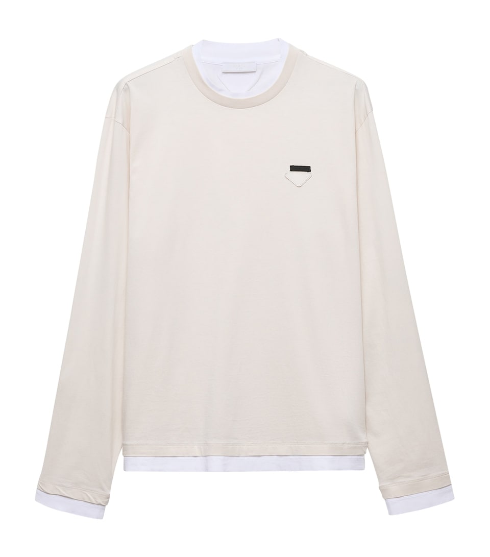 Prada Cotton Long-Sleeve T-Shirt Neutral