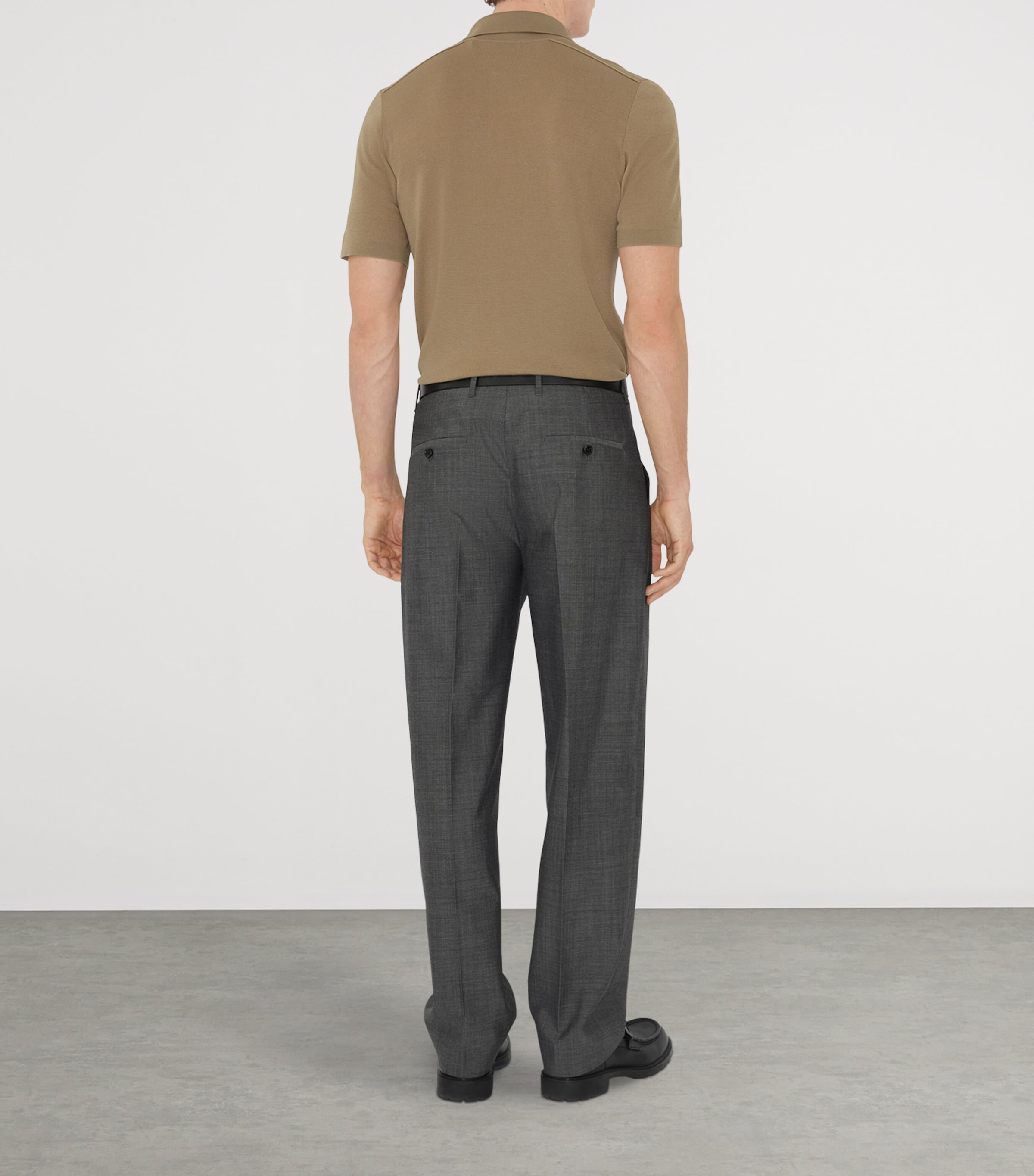 Wool Check-Detail Polo Shirt FLAX Image 4