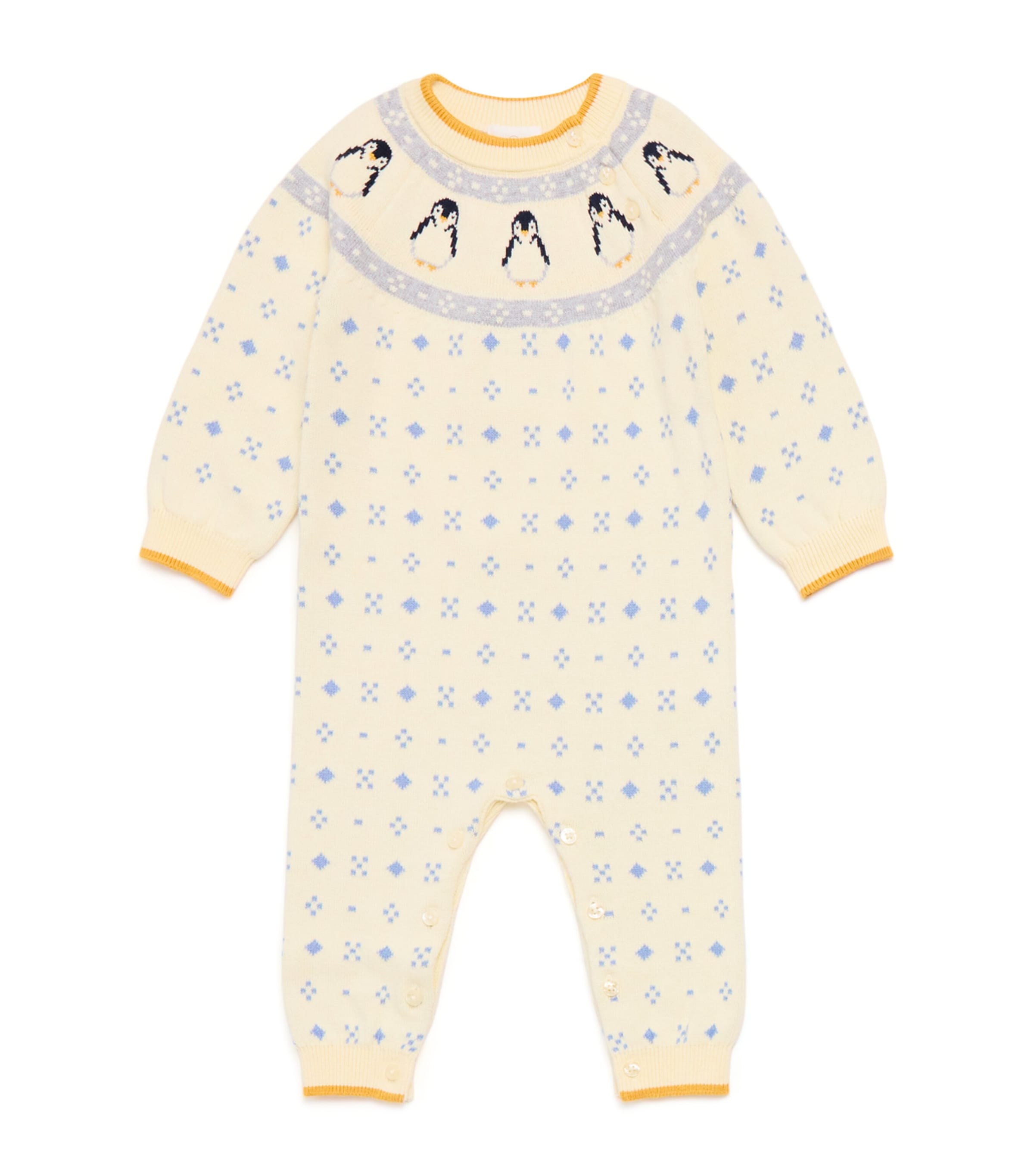 Mori Organic Cotton Fair Isle Penguin Playsuit In Yellow