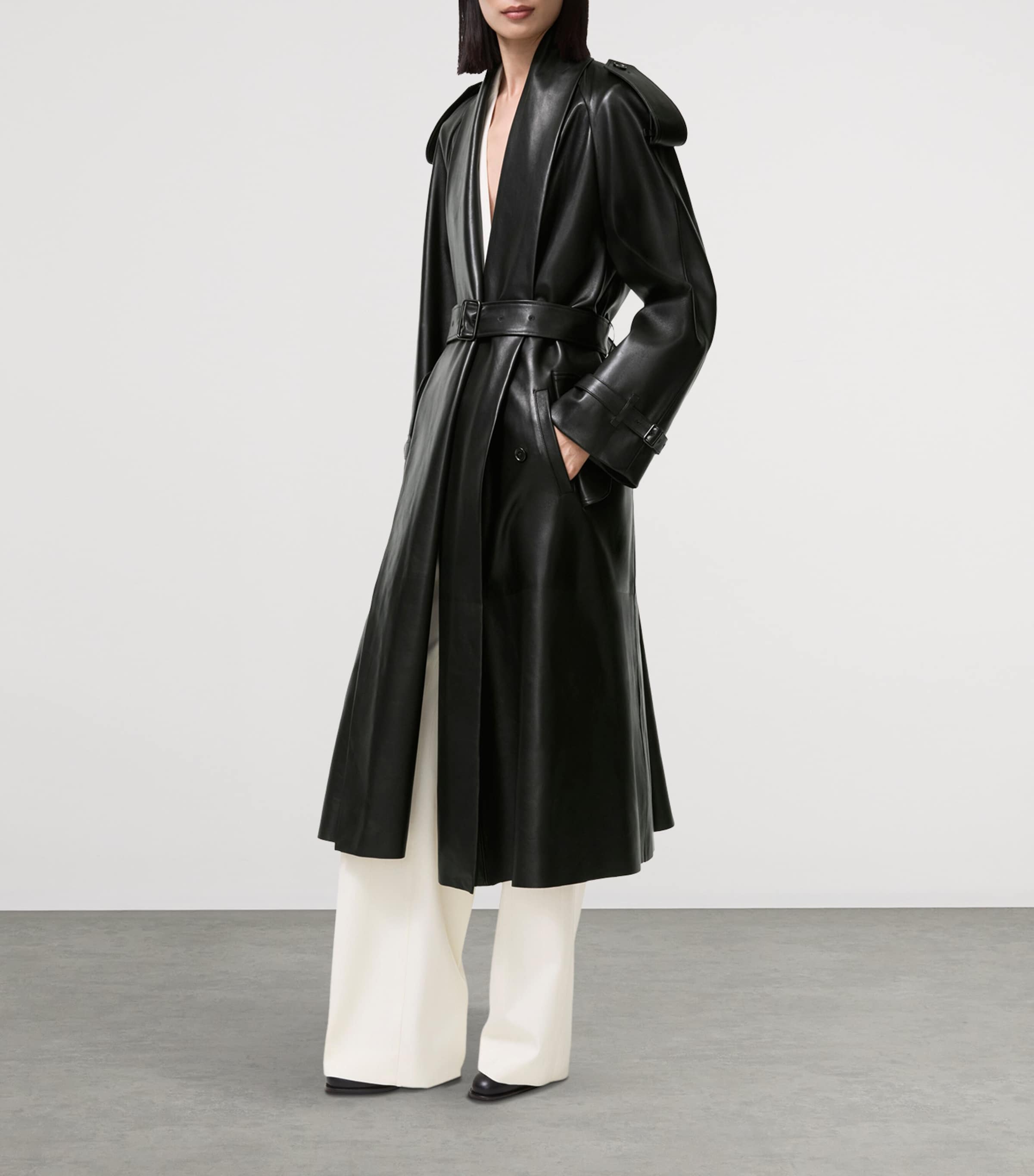 Burberry Womens Leather Wrap Trench Coat Black Image 3