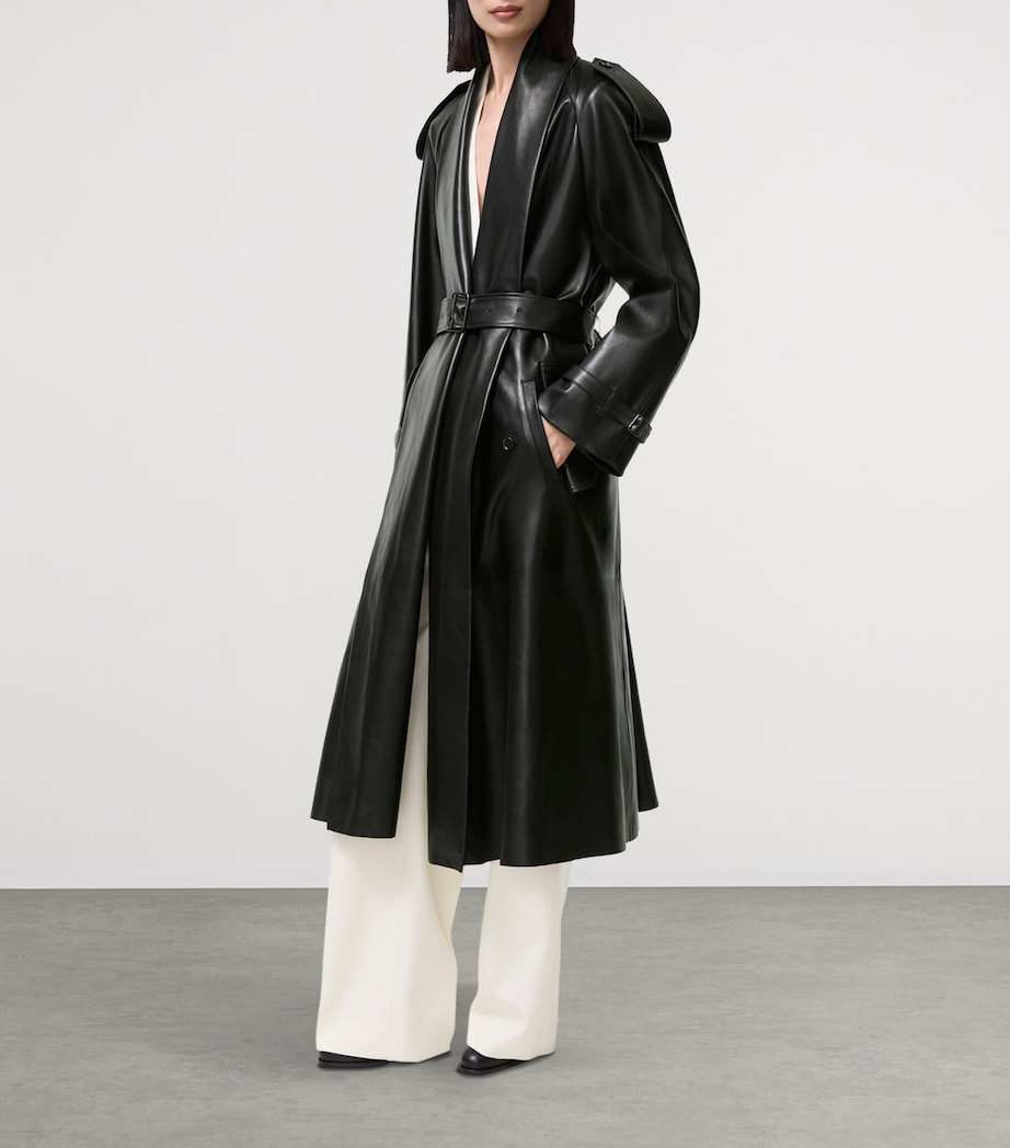 Burberry Womens Leather Wrap Trench Coat Black Image 3