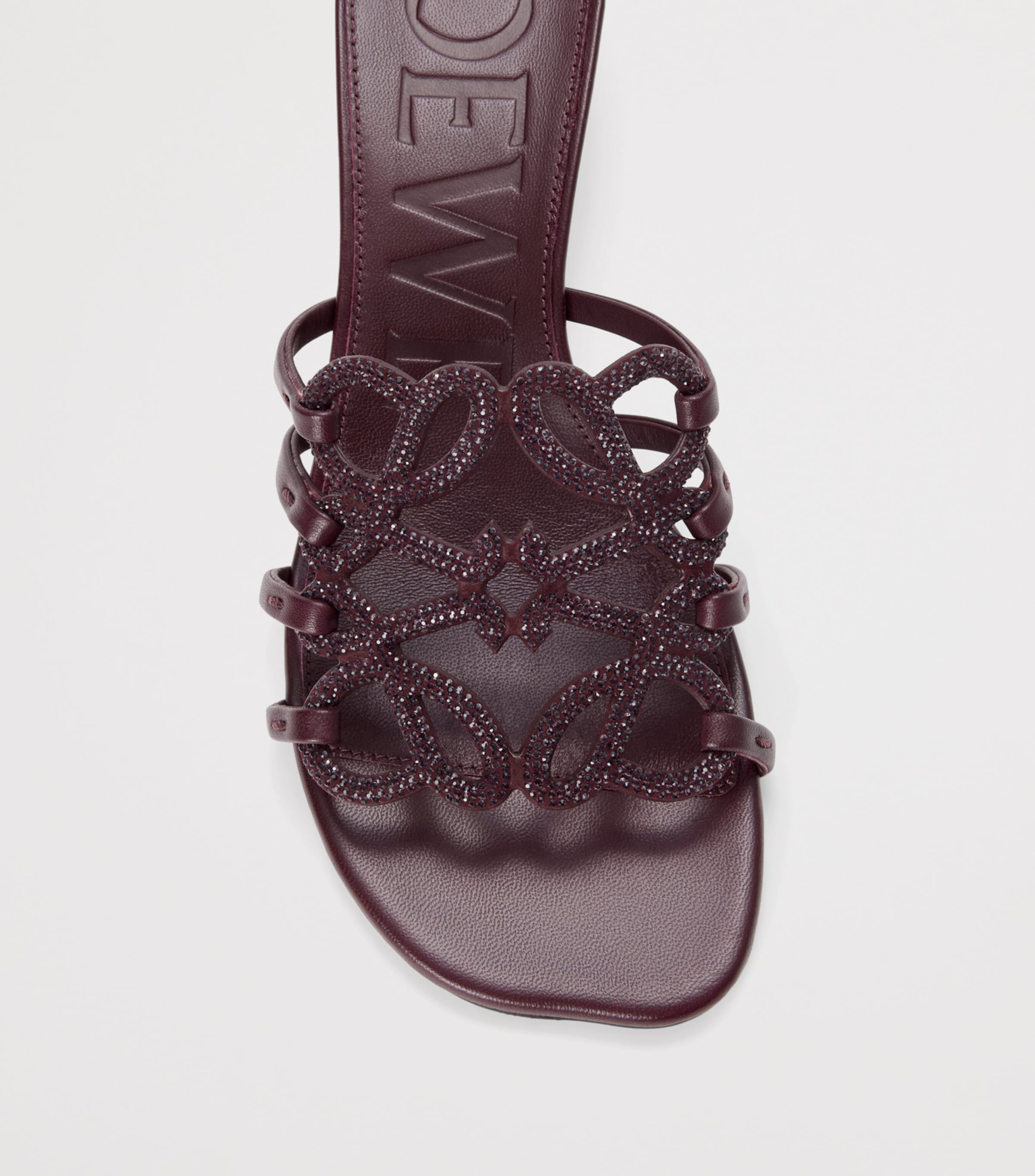 LOEWE Leather Embellished Petal Anagram Heeled Mules 45 Dark Burgundy Image 4