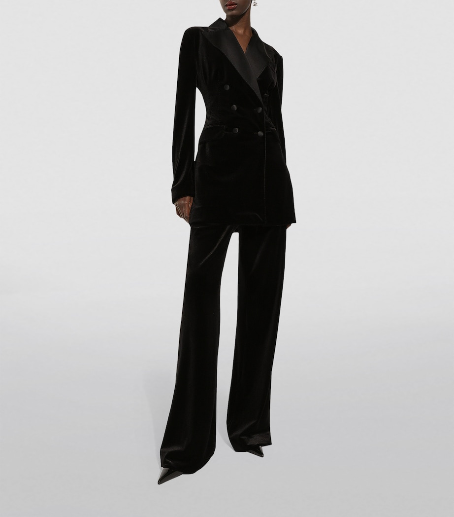 Velvet Double-Breasted Blazer N0000-BLACK Image 4