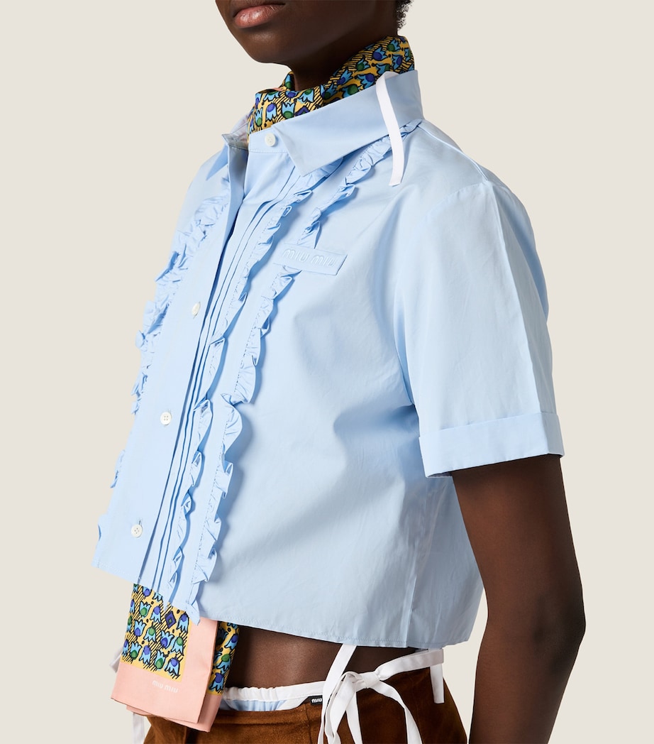 Miu Miu Womens Ruffled Short Sleeve Shirt Light Blue Image 5