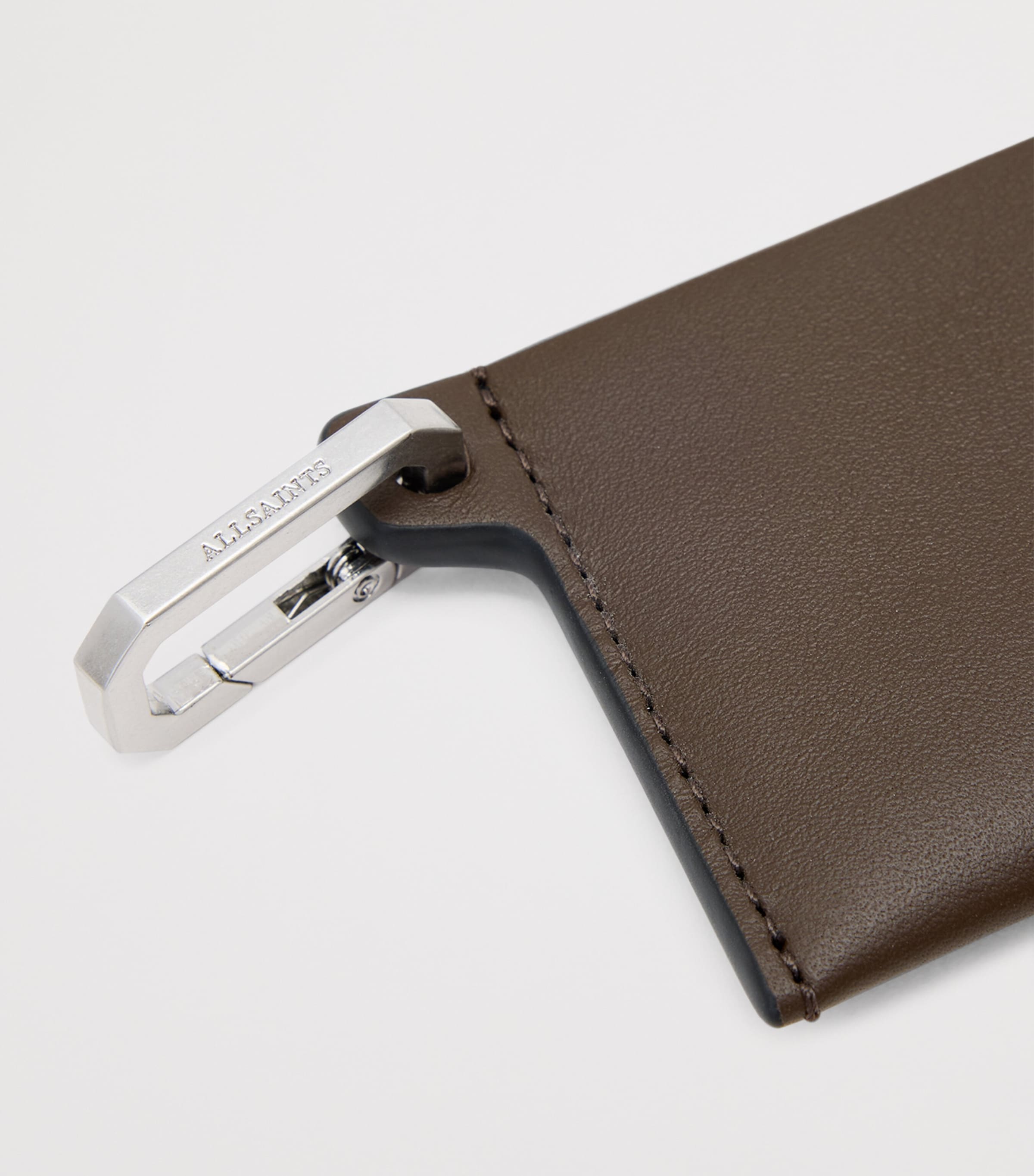 AllSaints Leather Hex Card Holder Fango Brown Image 6