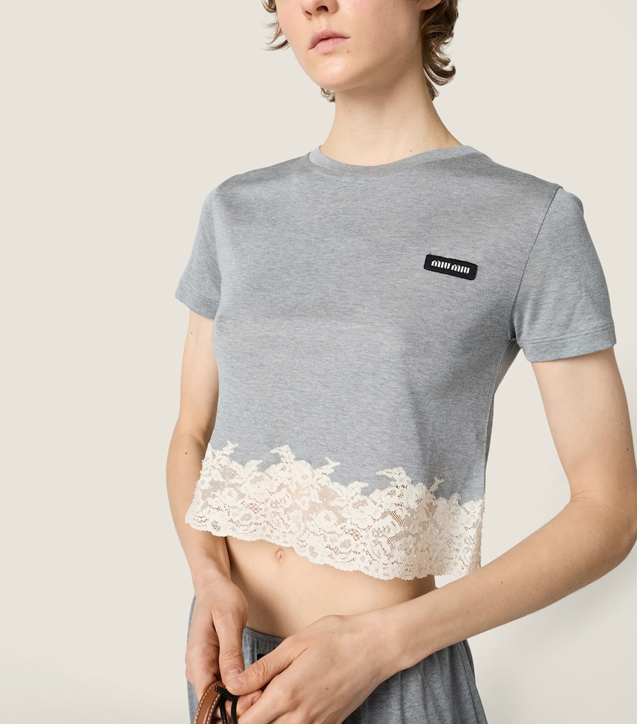 Miu Miu Womens Recycled Silk Cropped T-Shirt Grey Image 4