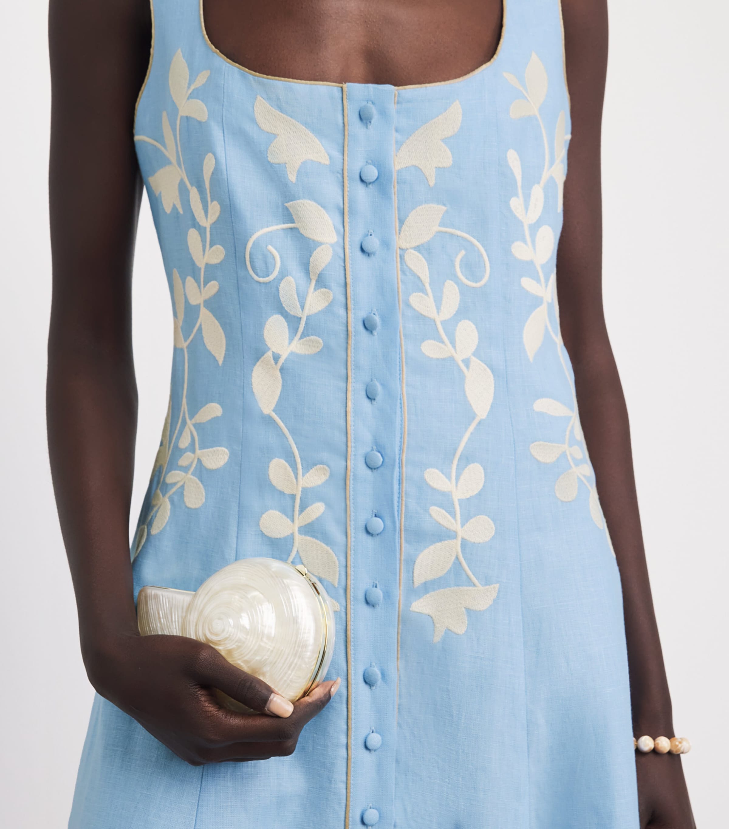 LUG VON SIGA Womens Linen Embroidered Mila Midi Dress Blue Image 3