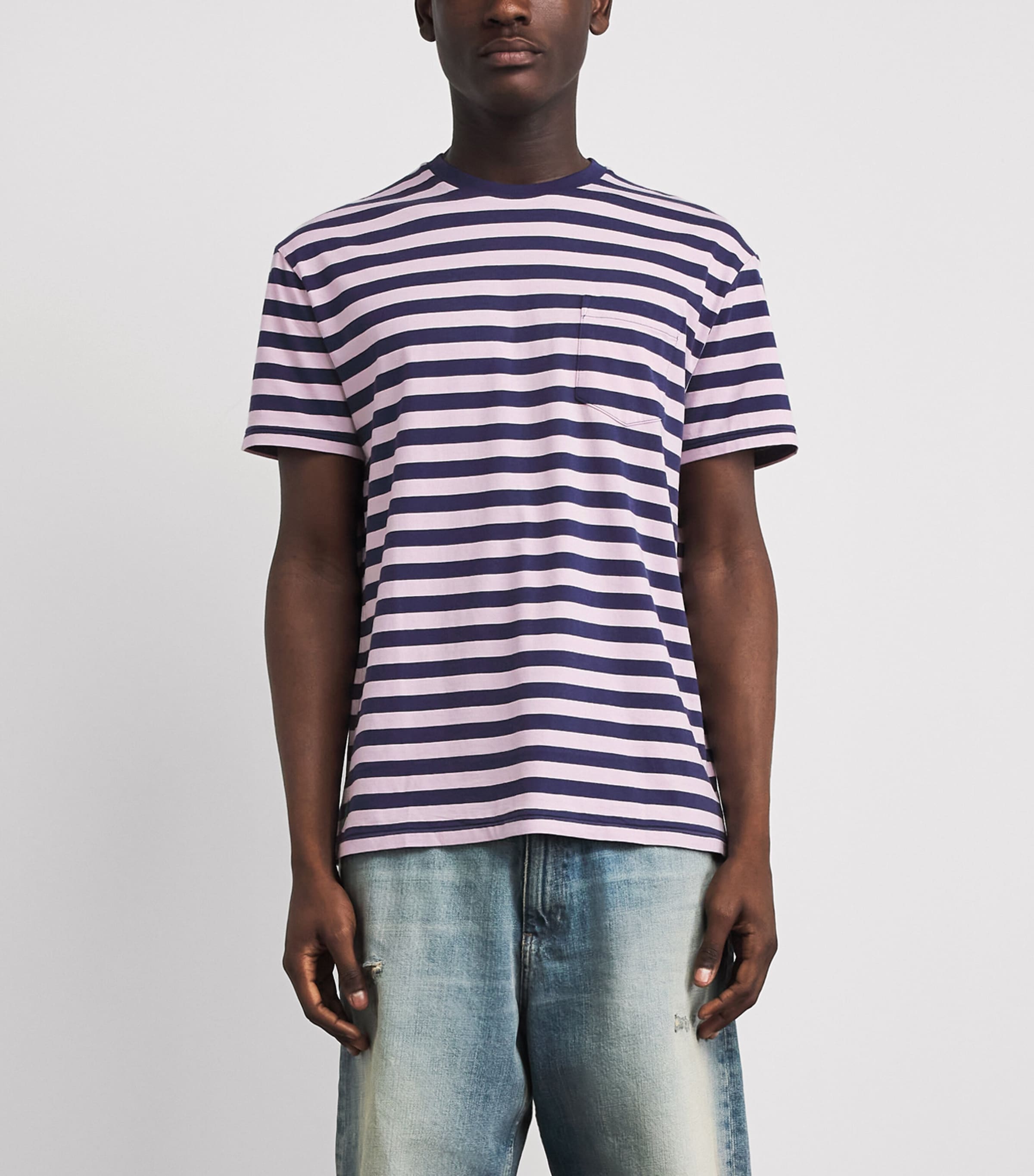 Polo Ralph Lauren Mens Cotton Stripe Classic Fit T-Shirt Grdn Pink/drk Cobalt Image 4