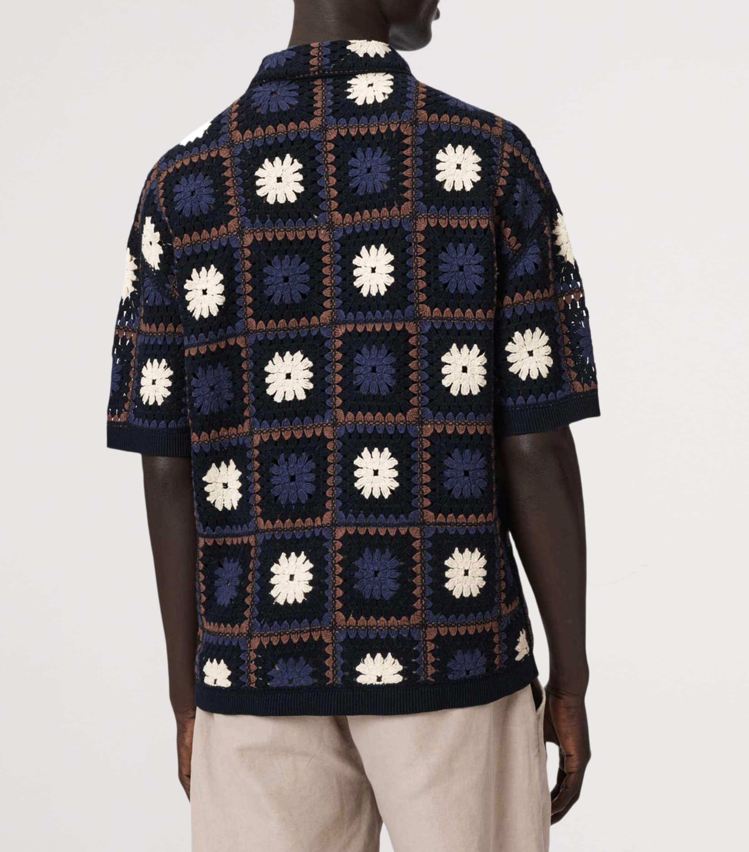 AllSaints Mens Organic Cotton Crochet Short-Sleeve Shirt Moonstone Blue Image 4