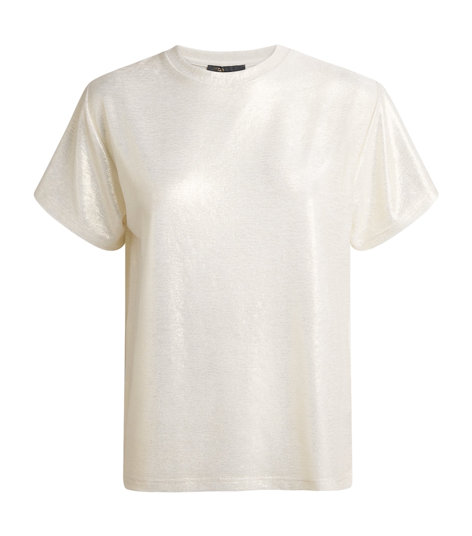 Maje Womens Lamé T-Shirt Gold Image 1