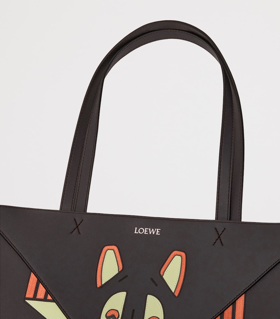 x Louis Wain Leather Puzzle Fold Tote Bag DARK TAUPE Image 6